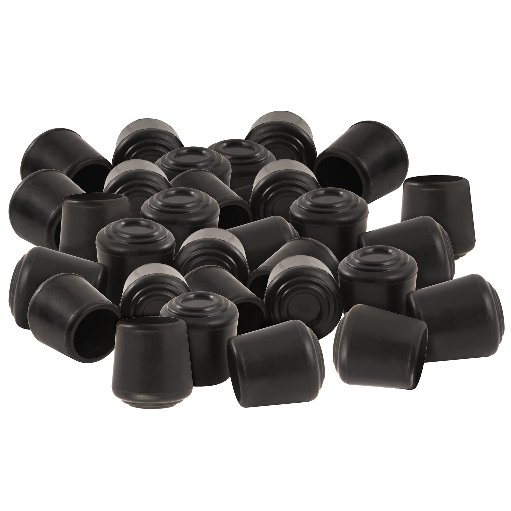 SoftTouch 3/4 Inch Round Slip-On Rubber Chair Leg Caps - 32 Pack Black Non-Slip Floor Protectors for Metal Folding Chairs | Noise Reduction & Surface Protection for Hardwood Floors, Tile & Laminate