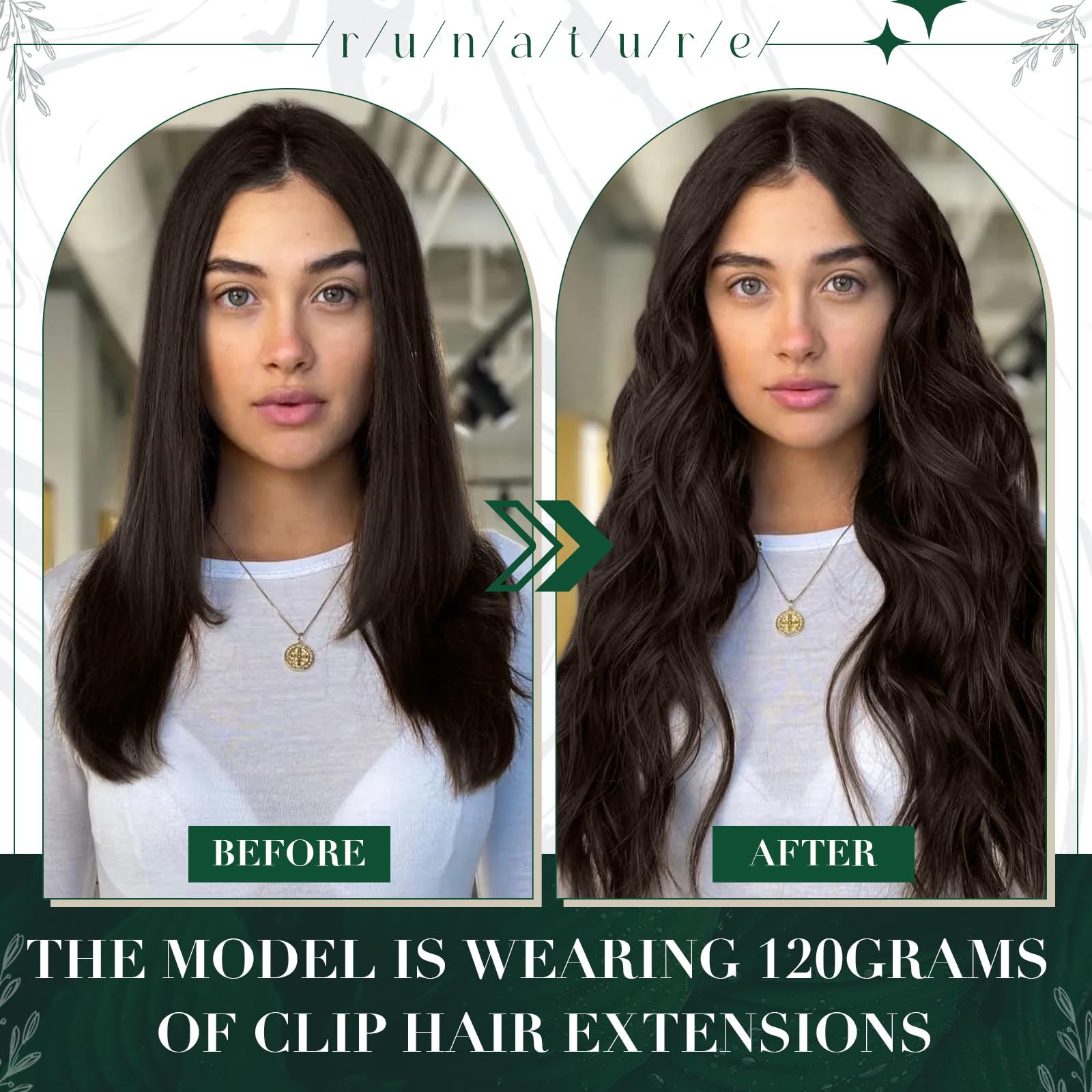 RUNATURE 18 Inch Dark Brown Clip in Hair Extensions - Real Human Remy Hair, Double Weft 50g (3pcs) for Women - Soft, Natural Look | Perfect for Daily Wear, Parties & Special Occasions