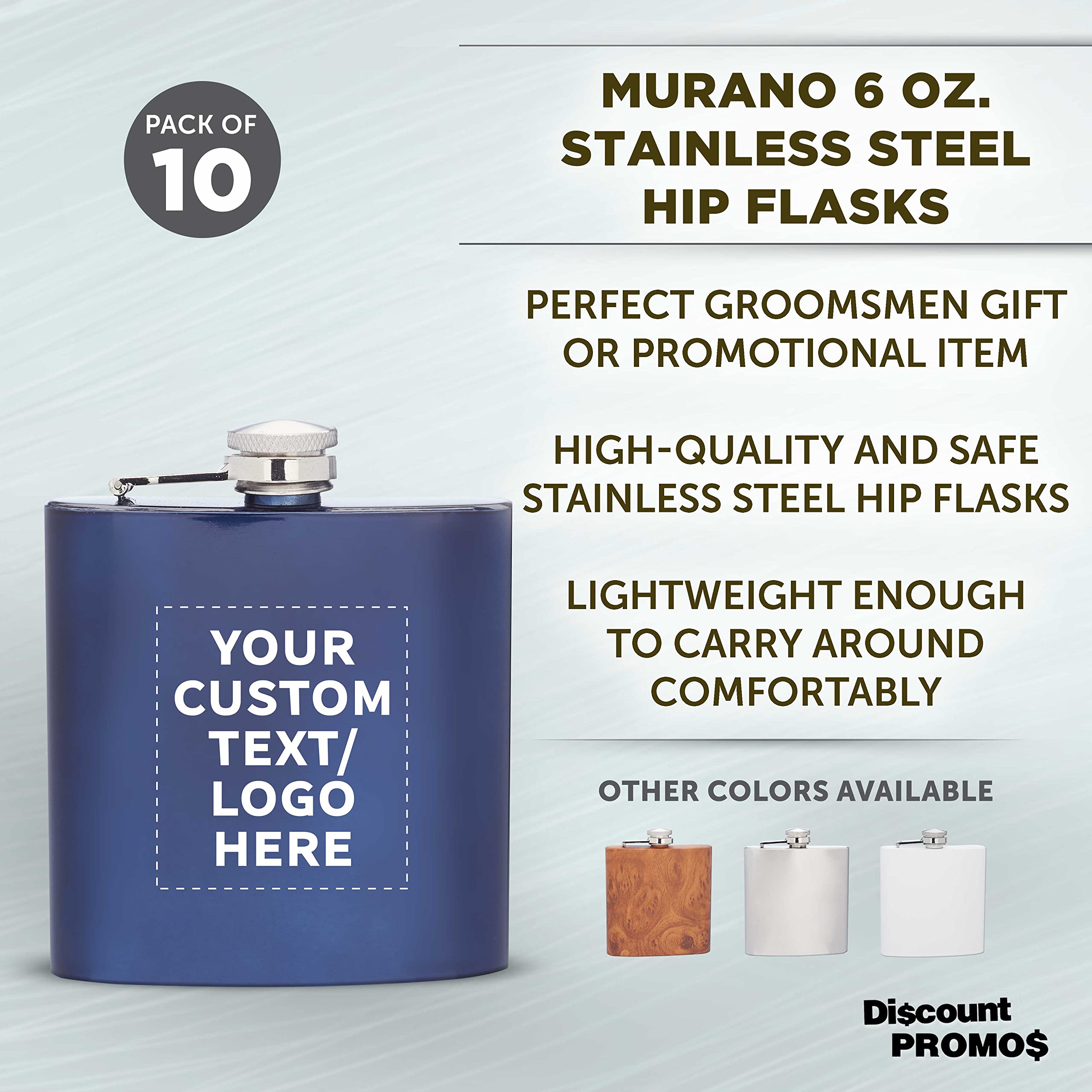 Personalized Stainless Steel Hip Flasks 6oz (Set of 10) - Custom Engraved Wedding Gifts, Groomsmen Presents & Outdoor Activities - Durable Screw Top Cap - Blue - Perfect for Parties, Camping & Travel Accessories