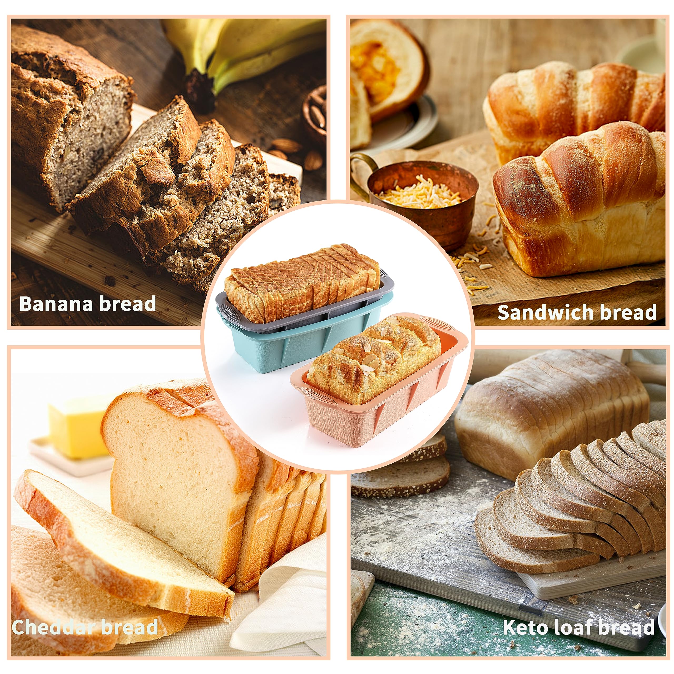 3PCS Silicone Bread Loaf Pan Set - Non-Stick Baking Pans for Homemade Bread, Cakes & Brownies - Easy Release & Dishwasher Safe - Nesting Design (3 Colors) - Perfect for Kitchen, Holiday Baking & Gift Giving