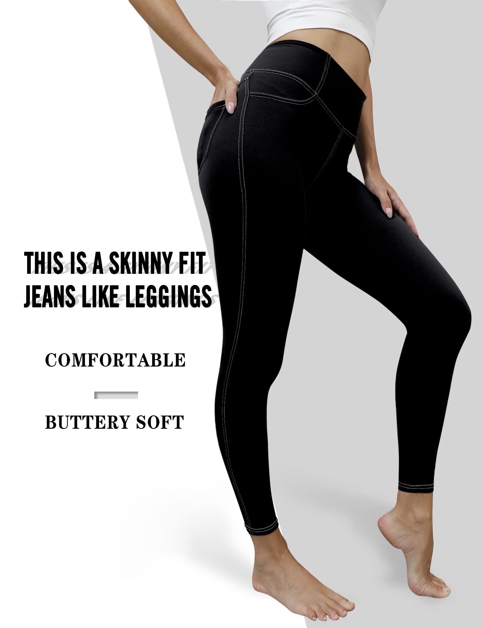 VOOVEEYA Women's High Waist Jeggings with Pockets - Tummy Control Stretchy Denim Leggings for Plus Size | Perfect for Yoga, Workout & Casual Wear