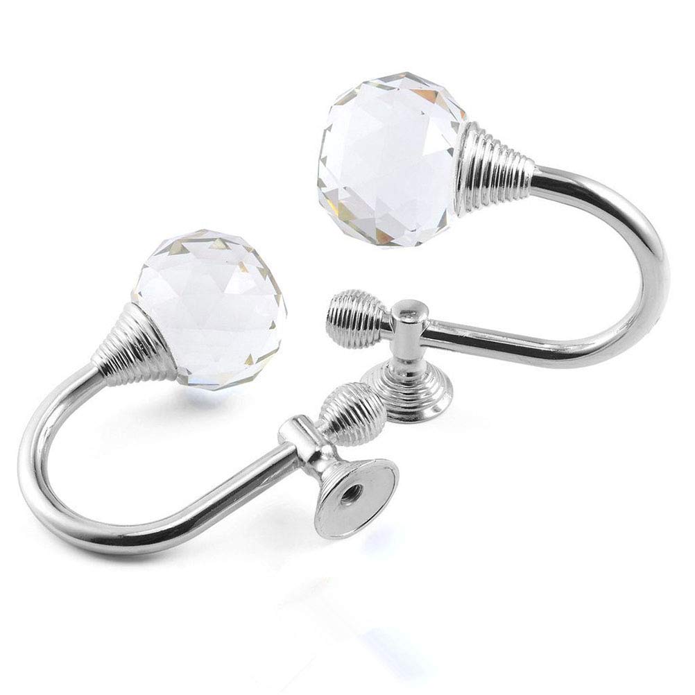 2 Pack Wall Mounted Crystal Curtain Tieback Hooks - Alloy Metal Drapery Holdbacks for Drapes & Sheer Curtains - Elegant Window Decor for Living Room, Bedroom & Home Decor