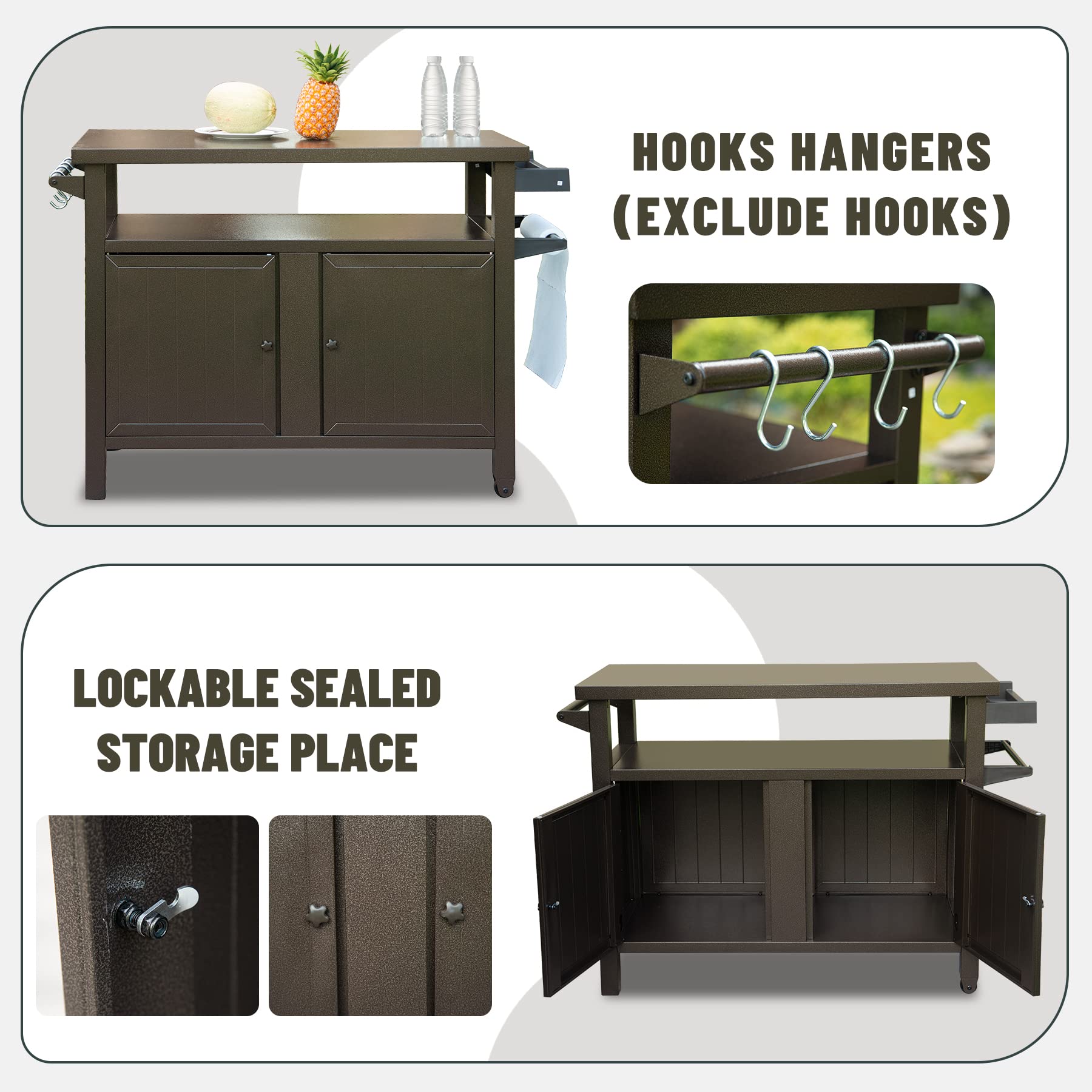 Portable Metal BBQ Grill Cart with Wheels & Storage for Outdoor Cooking - Patio, Backyard, Deck Use
