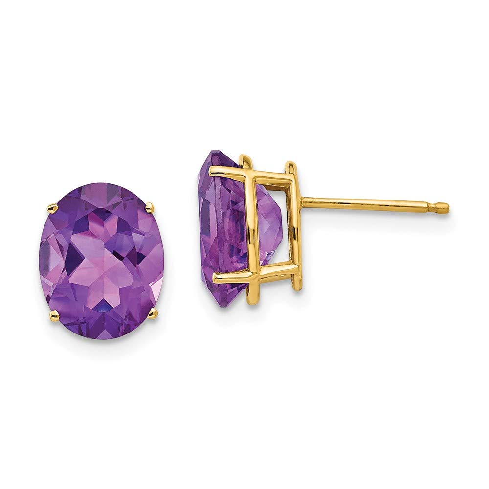 14K Yellow Gold Oval Amethyst Stud Earrings for Women - Dainty Fine Jewelry Gift for Her (10x8mm) - Perfect for Weddings, Anniversaries & Special Occasions