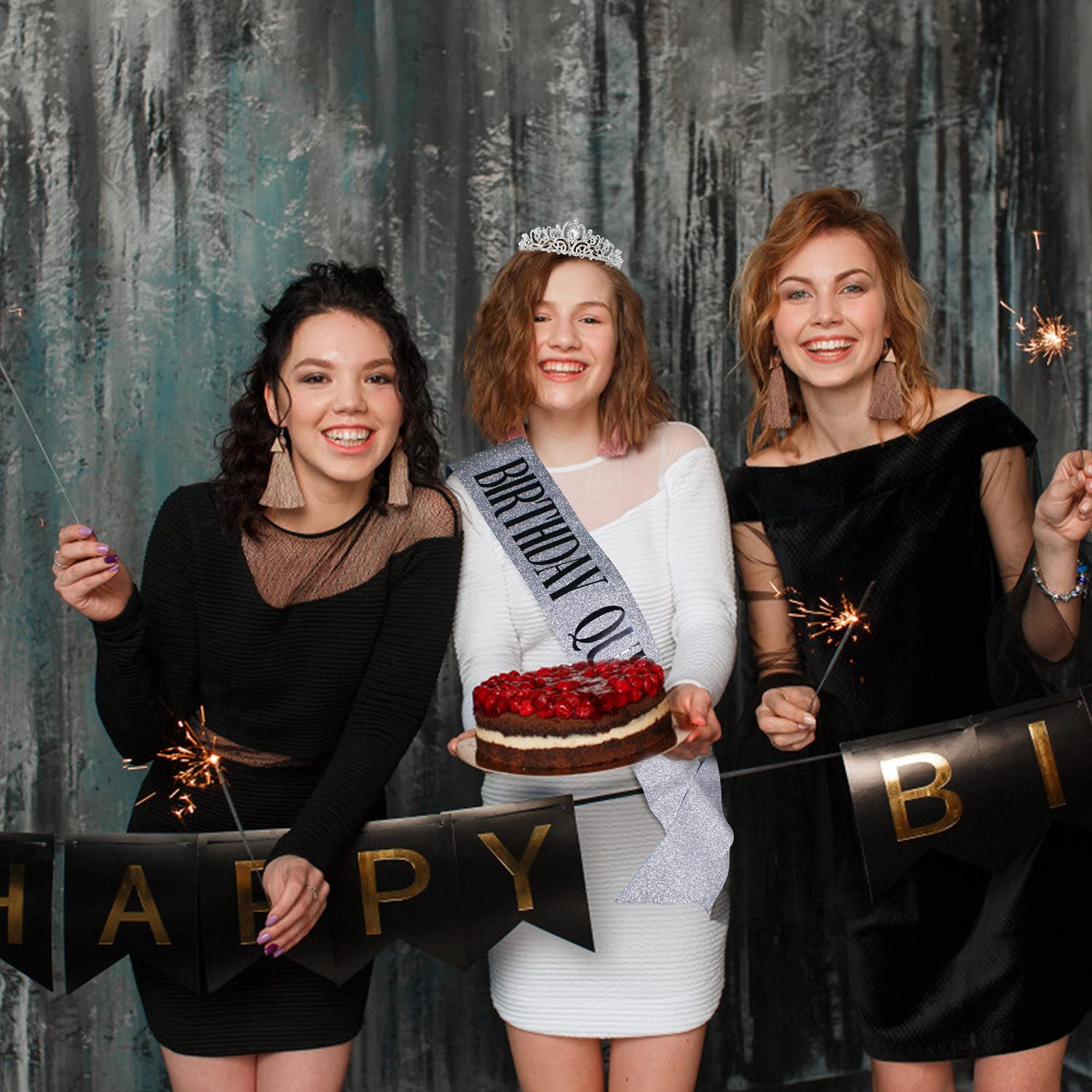 Elegant Silver Crystal Tiara & Birthday Queen Sash Set - Women's Birthday Crown & Party Decorations - Perfect for Women & Girls Birthday Parties, Bachelorette Celebrations & Special Occasions