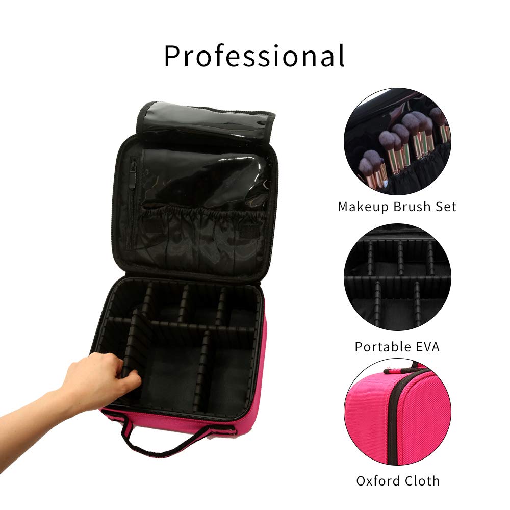 WENSEN Travel Makeup Bag - Waterproof Cosmetic Organizer Train Case with Mirror, Portable Makeup Storage for Women (Rose Red) - Perfect for Travel, Home & Salon Use