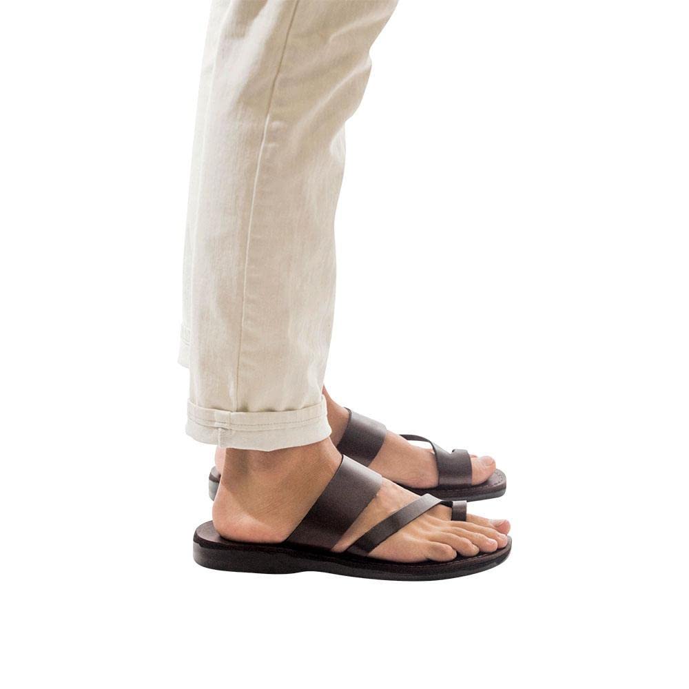 Zohar Men's Leather Toe Ring Sandals - Comfortable Bohemian Style Flip Flops for Beach, Pool, and Summer Outdoor Wear