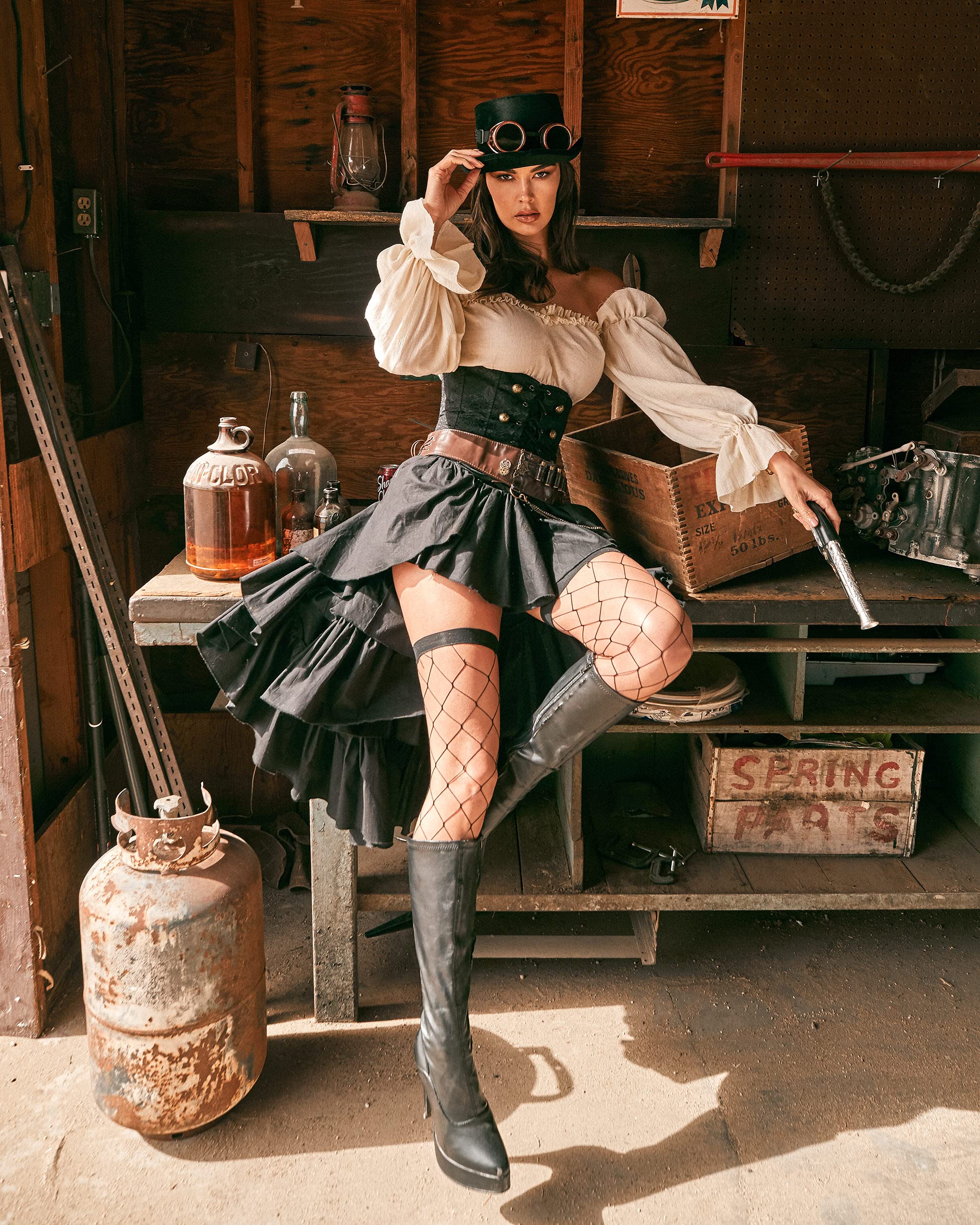 Steampunk Seductress Costume for Women - 6 Piece Victorian Gothic Outfit with Corset & Accessories | Perfect for Cosplay, Halloween, and Themed Parties