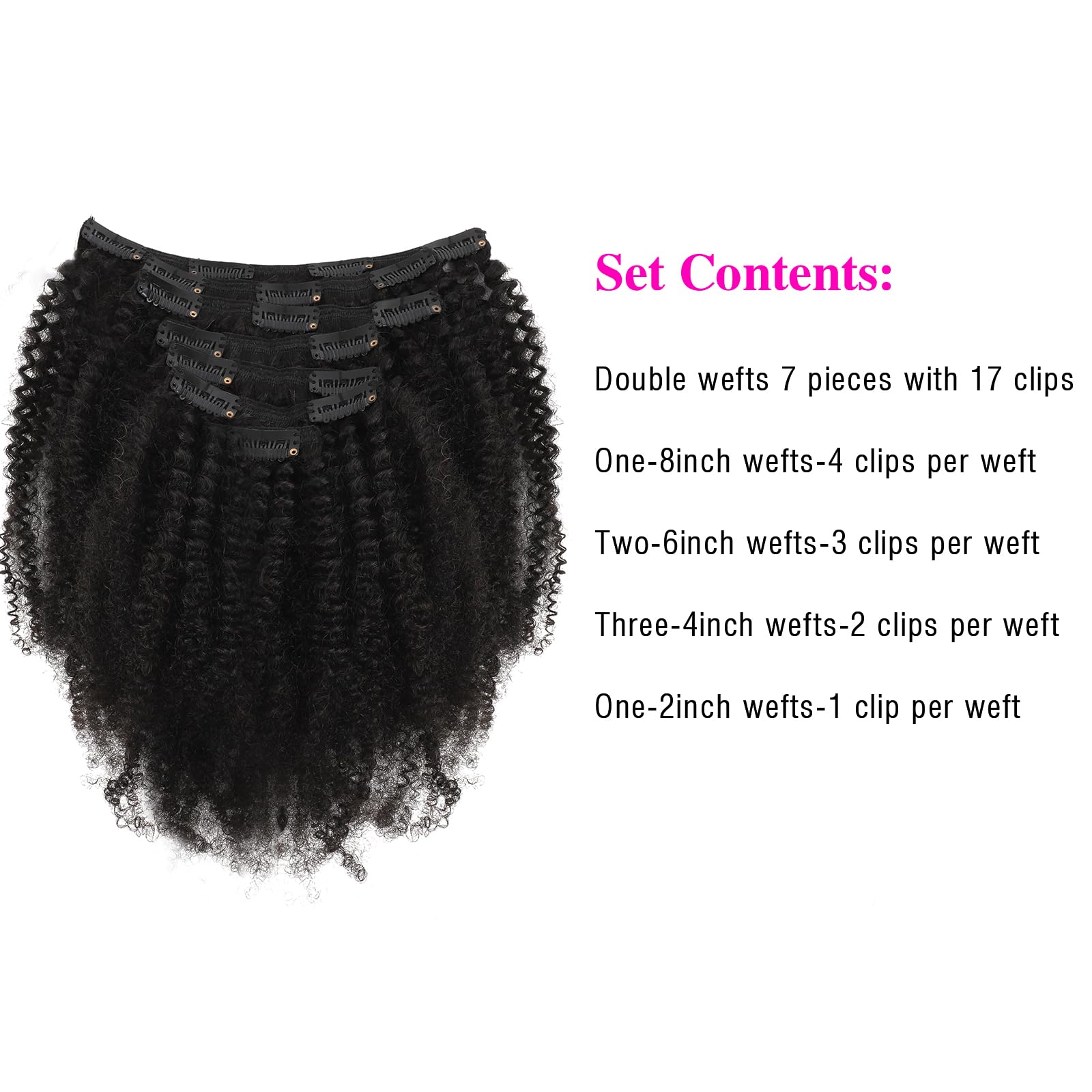 Sassina 22 Inch Double Wefts Afro Curly Clip-in Human Hair Extensions - 3C/4A Remy Hair with 17 Invisible Seamless Clips (7pcs/120g) for African American & Black Women | Perfect for Daily Styling, Special Occasions & Protective Hairstyles
