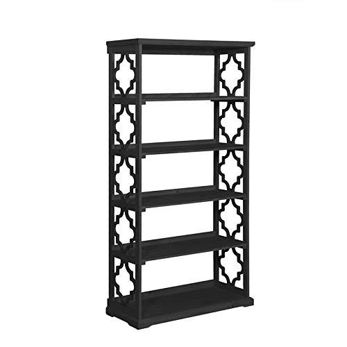 BOWERY HILL 5-Tier Black Wooden Bookshelf - Sturdy Bookcase for Home Office, Living Room & Bedroom Storage & Organization
