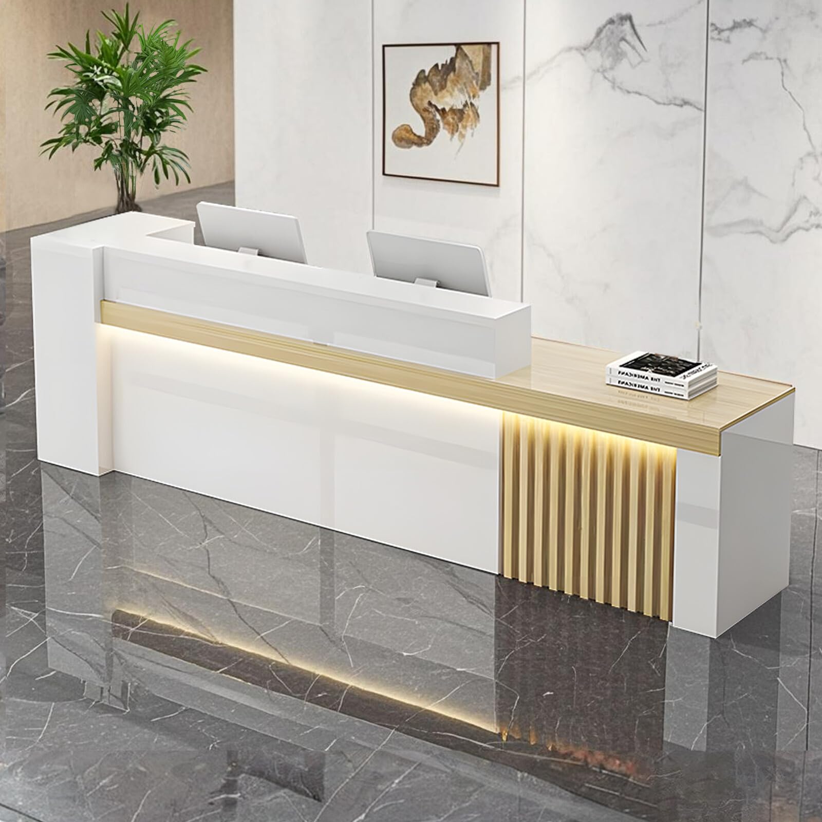 Modern Reception Desk with Shelf & Lockable Drawers - 71