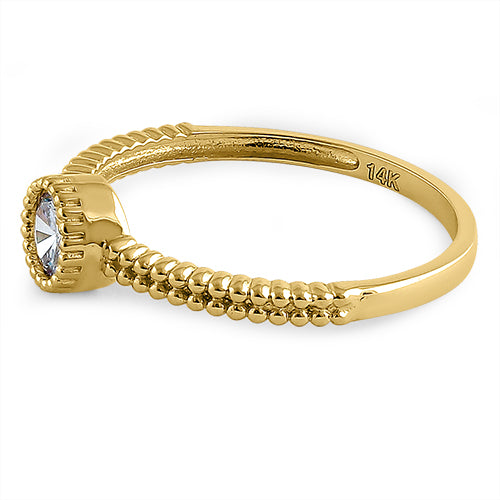 14K Solid Yellow Gold Beaded Round Cubic Zirconia CZ Ring for Women - Elegant Jewelry Gift for Wedding, Anniversary & Special Occasions
