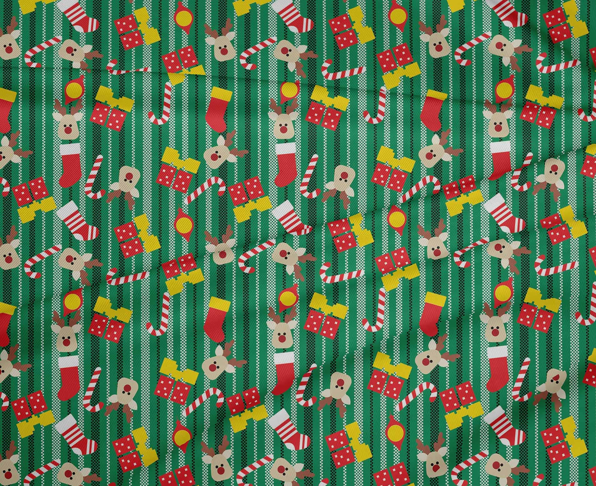 oneOone Polyester Spandex Jewel Green Christmas Fabric - 56 Inch Wide Printed Craft Material for Sewing, Quilting & Holiday Decorations | Festive DIY Projects & Seasonal Home Decor