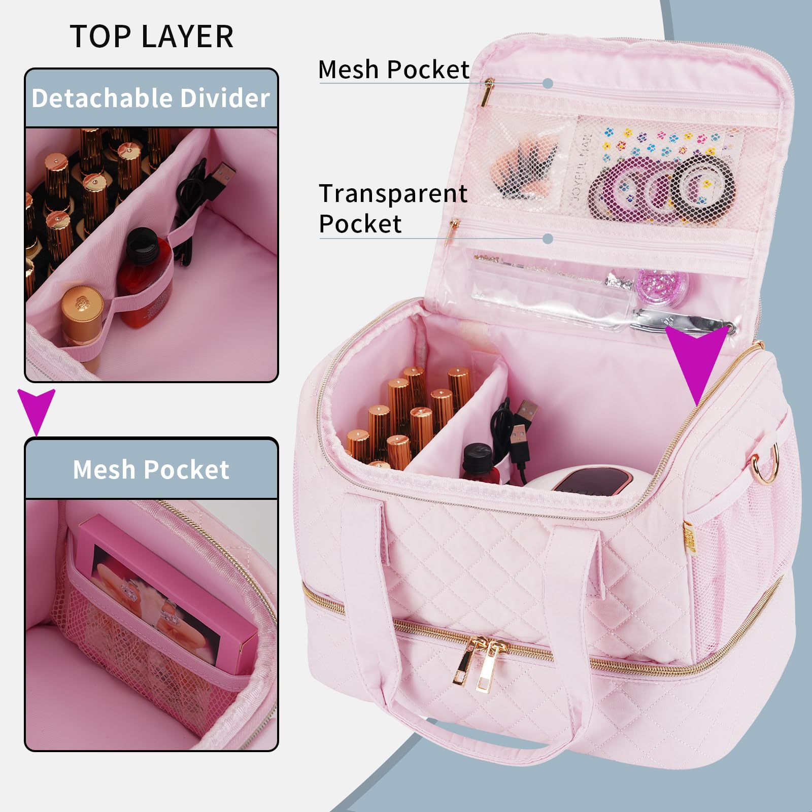 Professional Nail Polish Organizer Case - Portable Storage Bag Holds 50 Bottles & Nail Lamp, Travel-Friendly Manicure Kit for Nail Technicians - Perfect for Salon, Home Use & On-the-Go Nail Care (Patented)