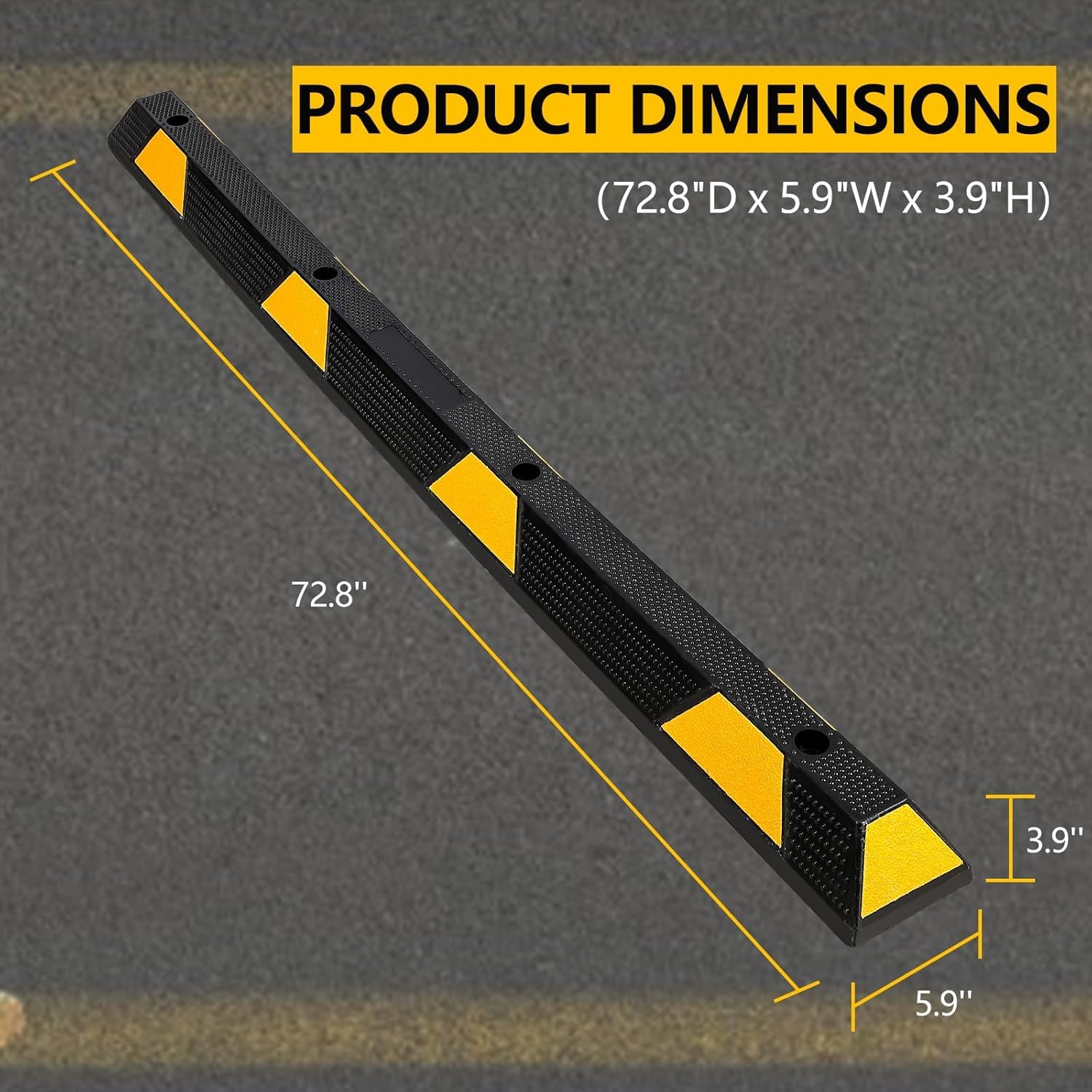 GARVEE 2 Pack Heavy Duty Rubber Parking Curb - 72 Inch Garage Floor Stopper with Reflective Yellow Stripes for Vehicles, Trucks & Driveways - Perfect for Parking Lots, Warehouses & Commercial Properties