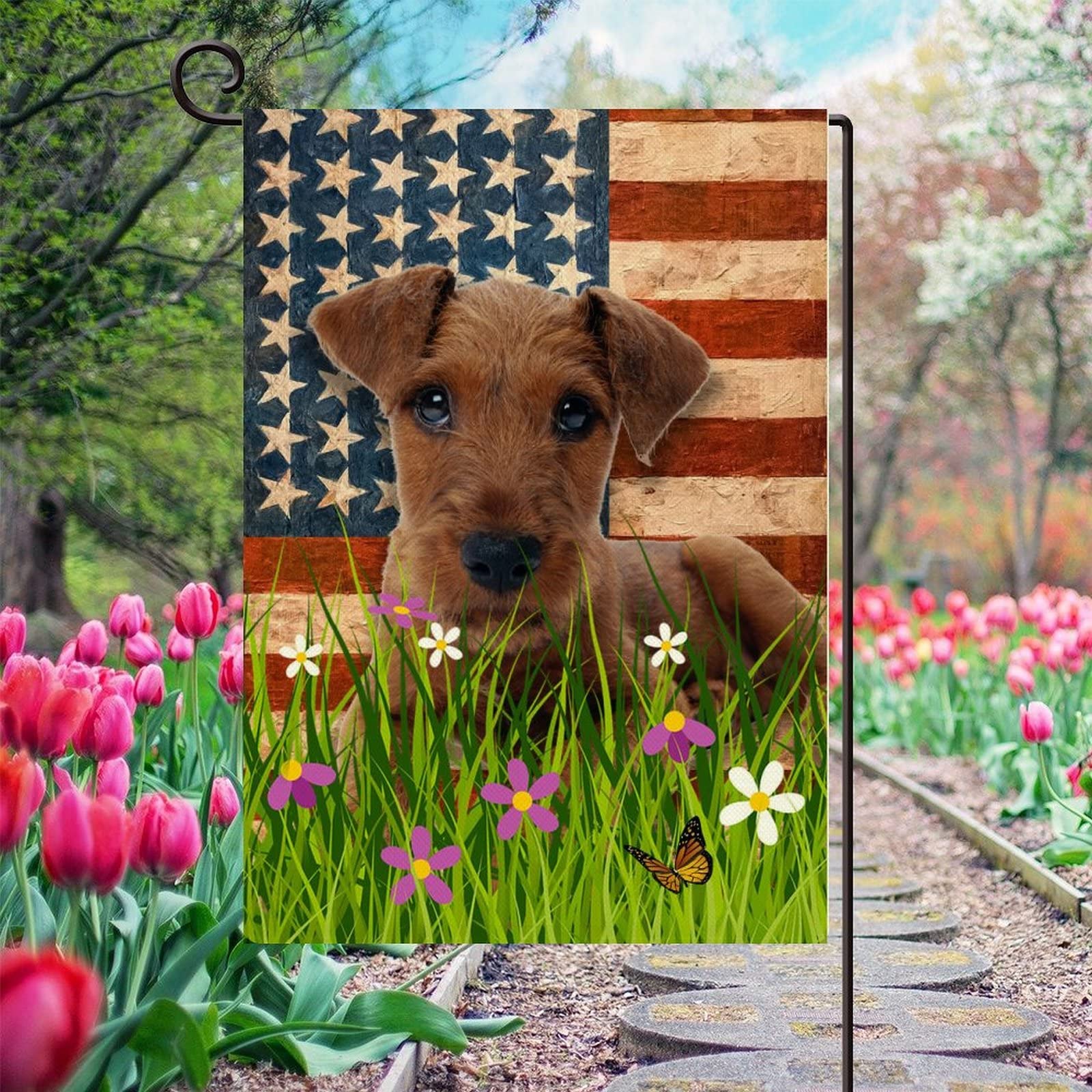 Double-Sided Irish Terrier & American Flag Burlap Garden Banner - 12.5x18.5 Inch Vertical Outdoor Welcome Flag for Yard, Farmhouse, Seasonal & Holiday Decor - Perfect for St. Patrick's Day, 4th of July & Patriotic Home Decor