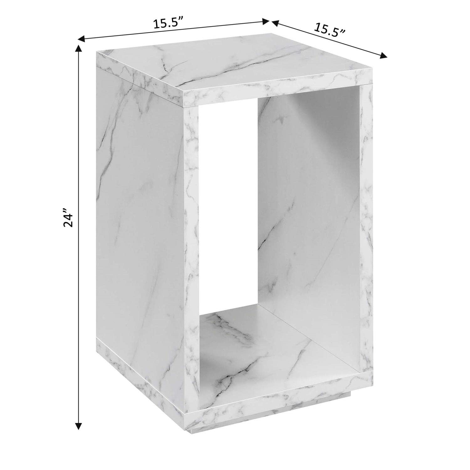 Convenience Concepts Northfield Admiral End Table with Shelf - White Faux Marble Top Nightstand for Living Room, Bedroom & Office - Modern Side Table with Storage Space
