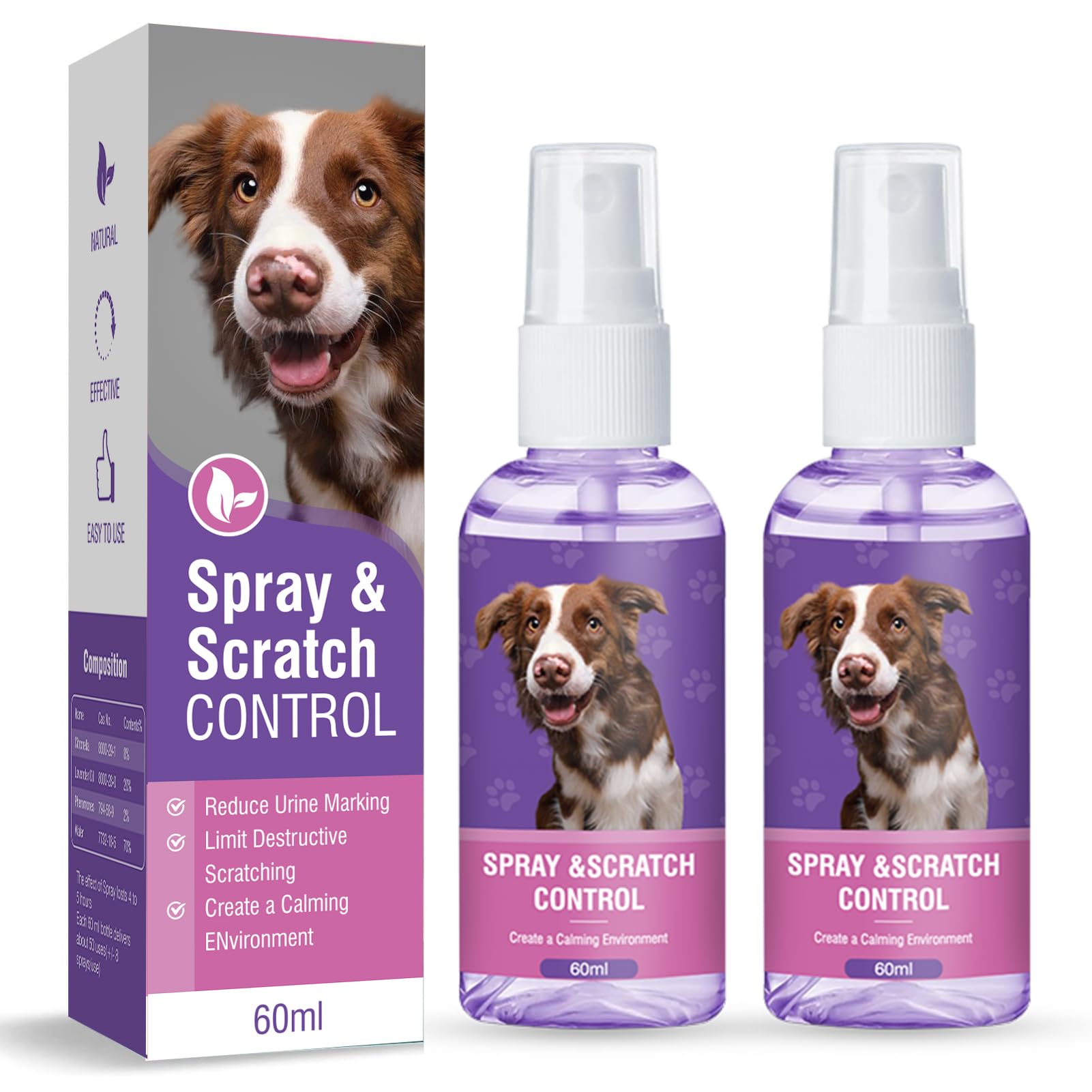 Dog Calming Spray 2-Pack – Pheromone Anxiety Relief for Small, Medium & Large Dogs | Stress Relief for Travel, Fireworks, Thunderstorms & New Environments | Soothes Pets During Vet Visits, Grooming & Separation