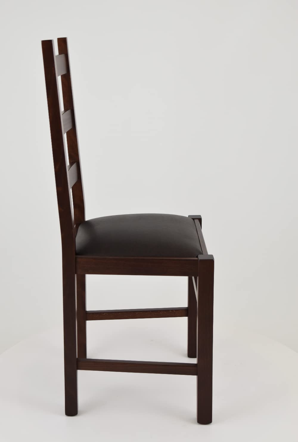 TommyChairs Rustic Dining Chair - Dark Walnut Solid Beech Wood Frame with Brown PU Leather Upholstered Seat for Kitchen & Dining Room - Perfect for Farmhouse, Cottage & Country Style Homes