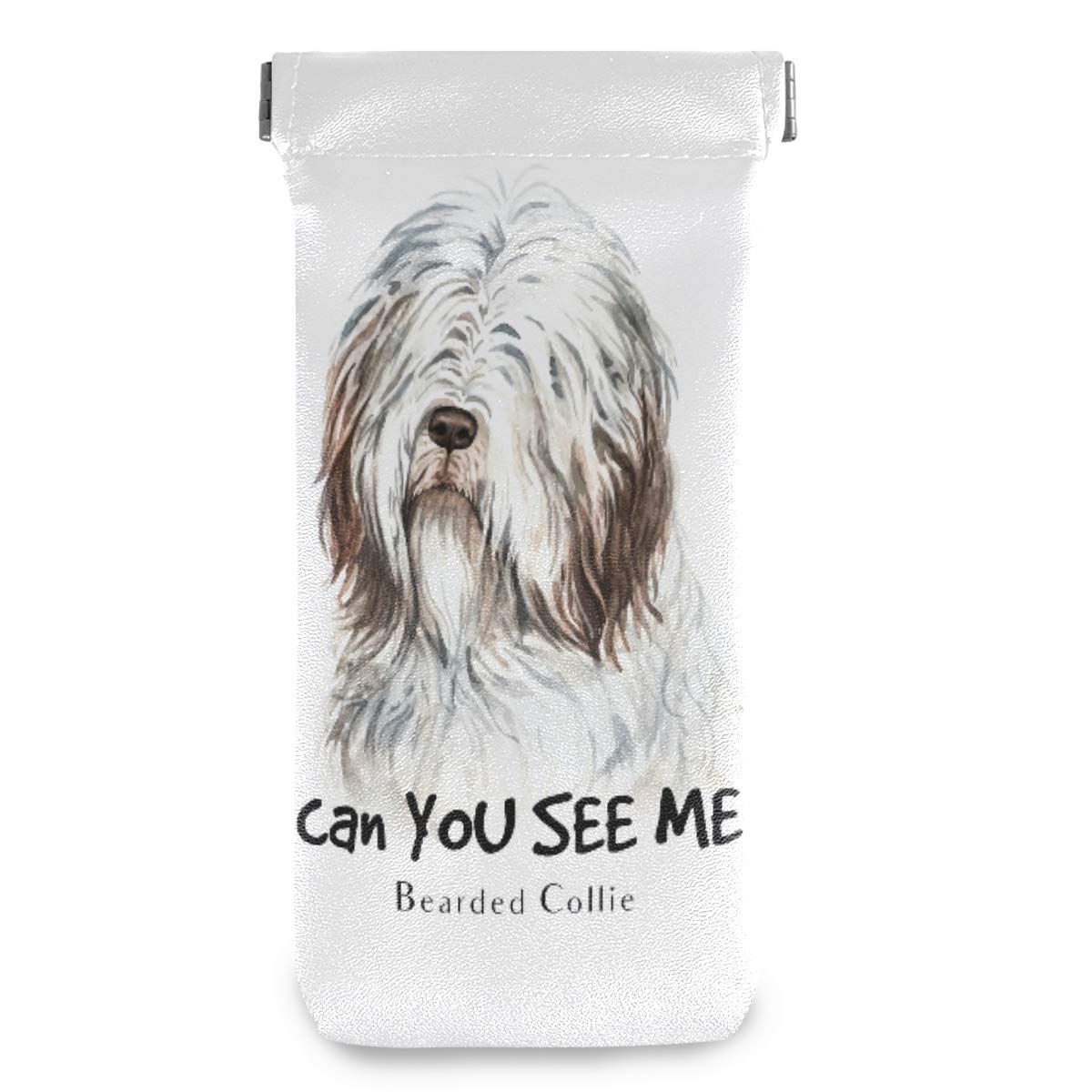 Bearded Collie Dog Print Eyeglasses Case - Soft Squeeze Top Sunglasses Pouch for Women & Men | Portable Glasses Holder for Travel, Work & Daily Use