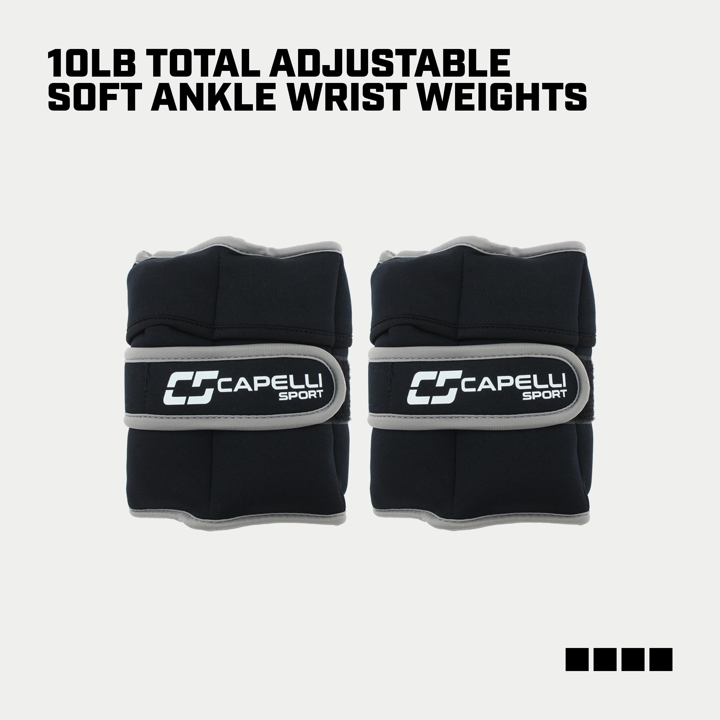 Capelli Sport Adjustable Ankle & Wrist Weights Set - 10 lbs (5 lbs Each) for Women & Men - Perfect for Walking, Running, Home Workouts & Physical Therapy - Black Pair of 2