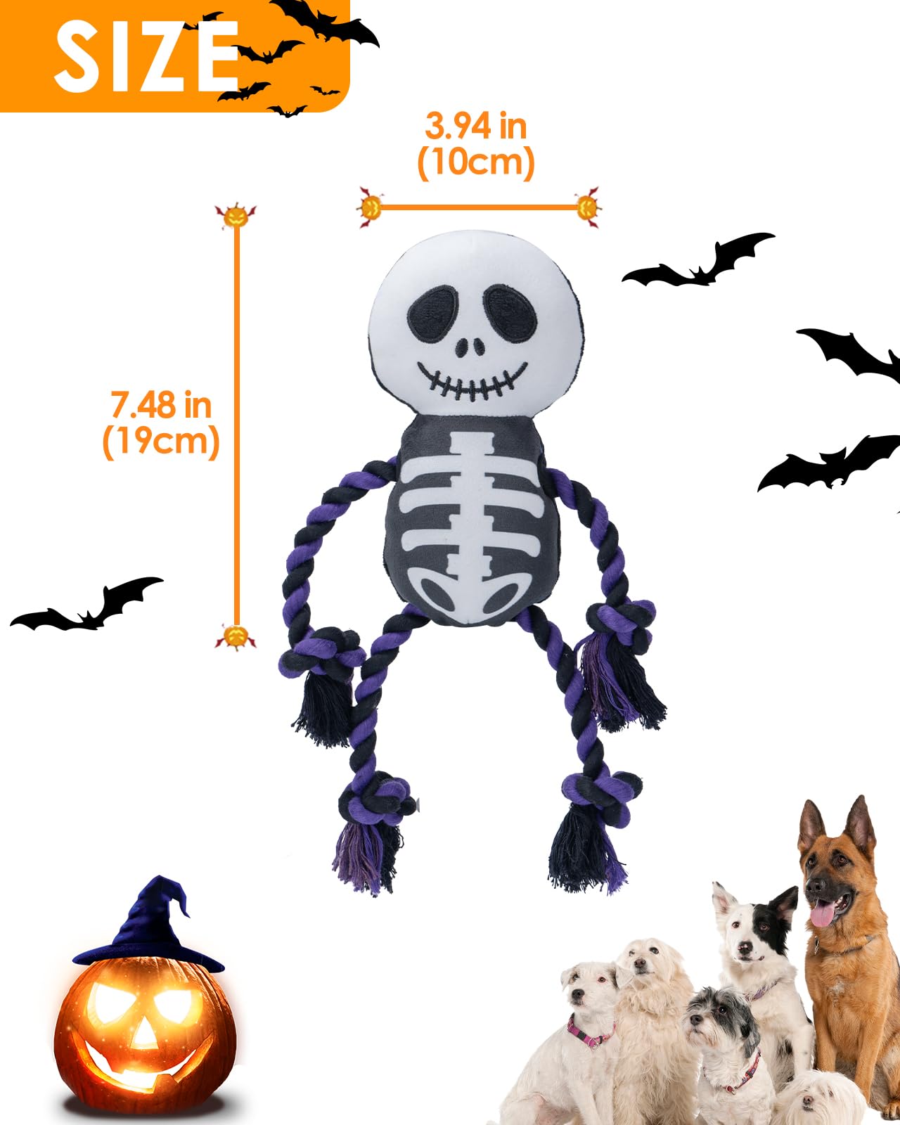 UNISE Halloween Squeaky Dog Toys - Plush Chew Toys for Puppies & Dogs - Fun for Boredom & Teething Relief