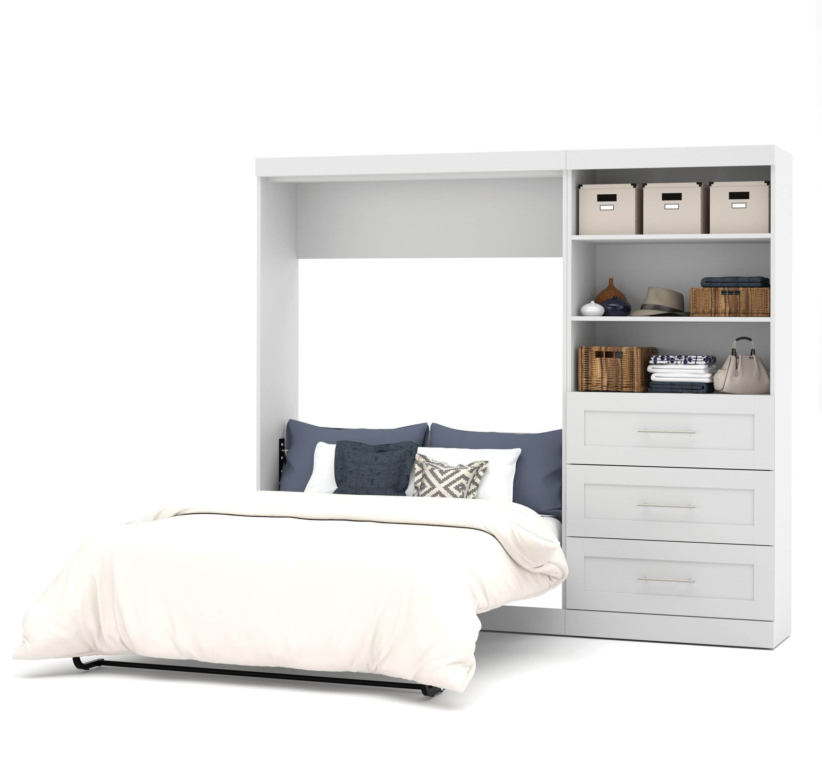 Pur Full Murphy Wall Bed with Storage Drawers - Space-Saving White Wall Bed for Small Apartments & Guest Rooms (95W)