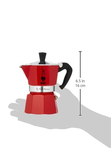 Bialetti Moka Express 3-Cup Stovetop Espresso Maker - Italian Coffee Pot, 130ml, Aluminum, Red - Perfect for Home, Office & Camping Coffee Brewing