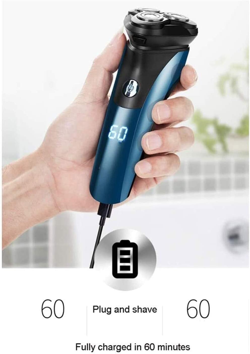 Men's Electric Shaver - 3 Blade Waterproof Razor with LED Display & Fast Charging | Portable for Travel & Daily Shaving | Perfect for Home, Gym & Business Trips