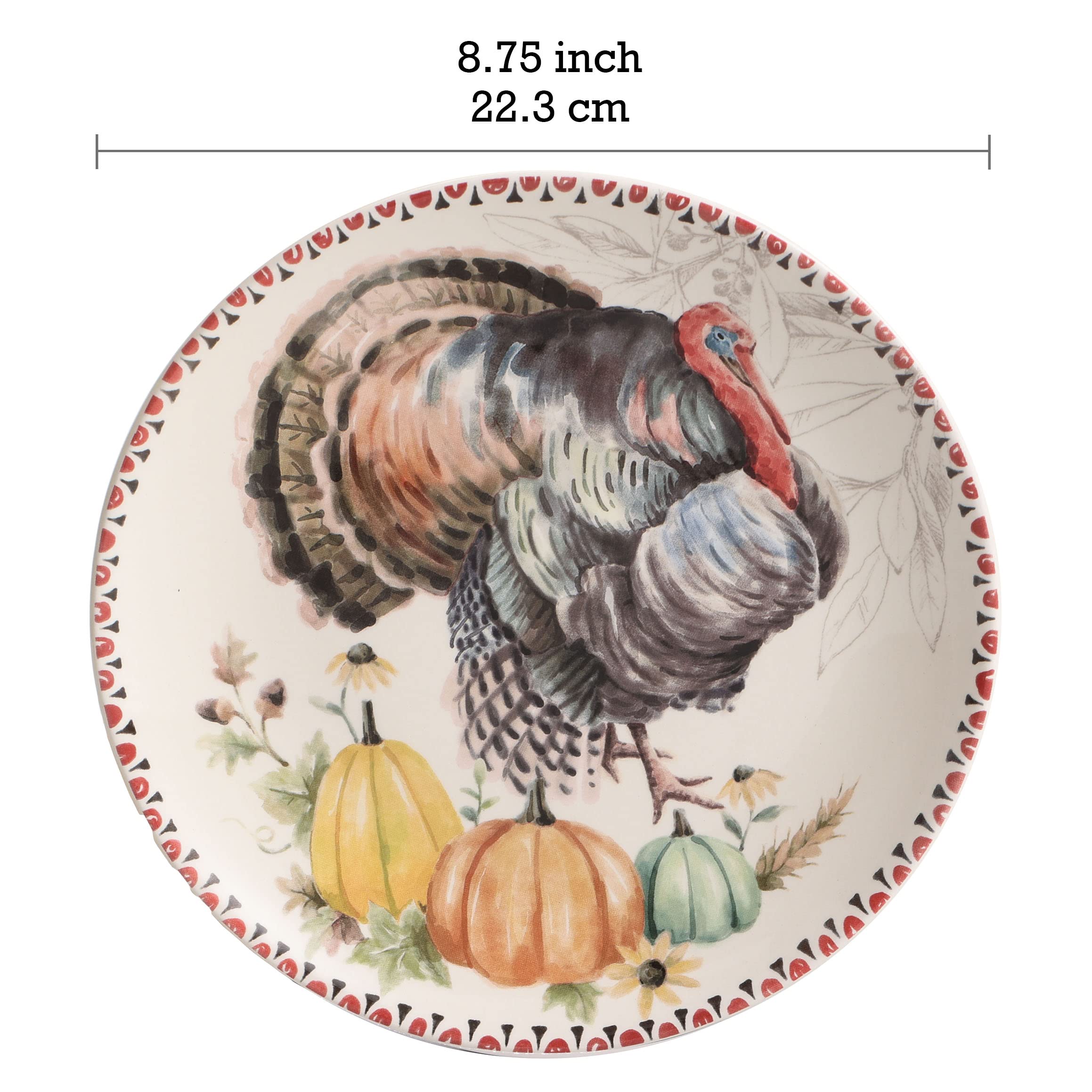 Bico Blessing Season 8.75 Inch Ceramic Salad Plates Set of 4 - Microwave & Dishwasher Safe Appetizer Dishes for Dinner Parties, Holiday Meals & Everyday Use