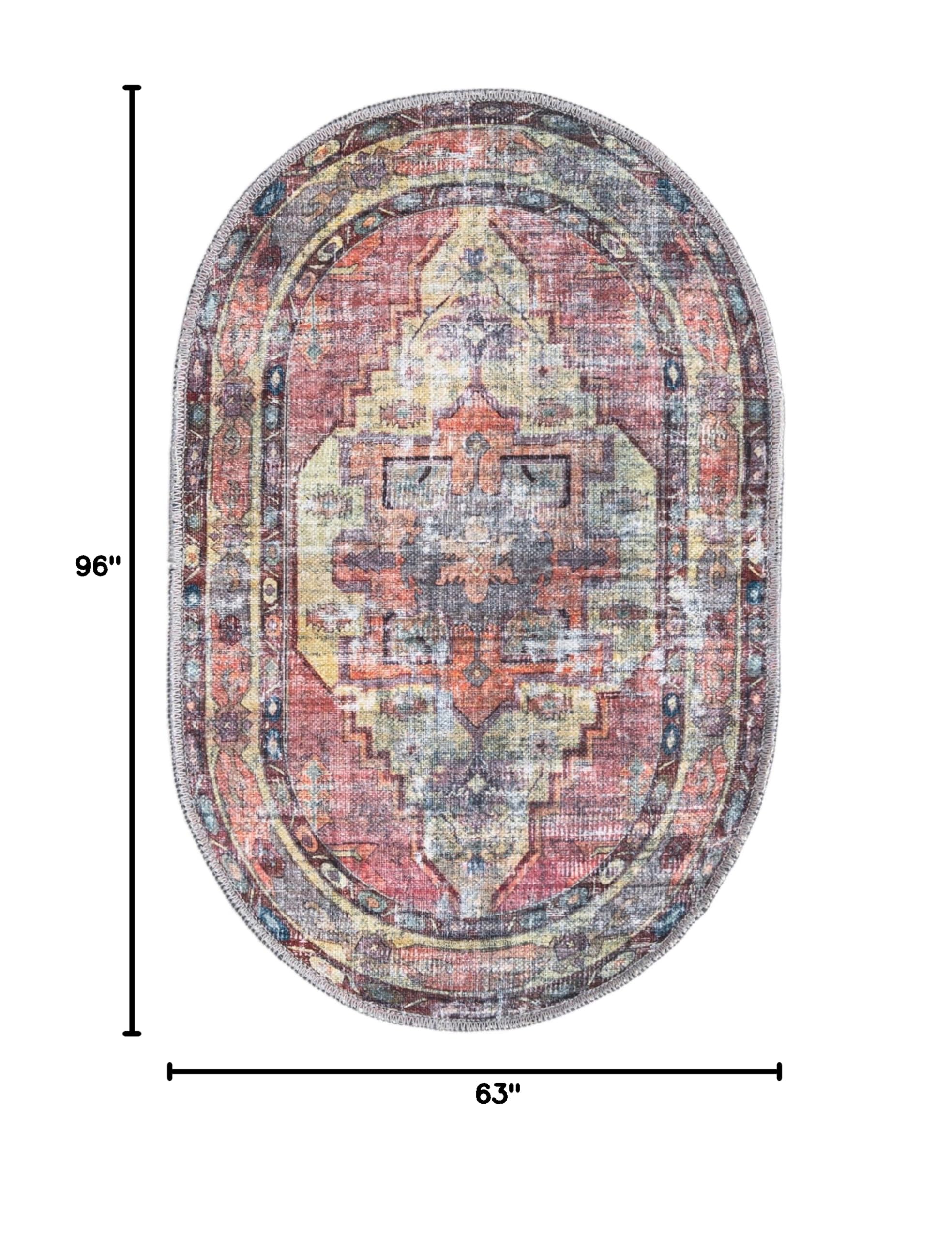 Washable 5' x 8' Oval Pink Low-Pile Rug - Maahru Collection by Rugs.com | Soft & Durable for Living Rooms, Dining Areas & Open Spaces | Easy-Clean Home Decor for High-Traffic Areas