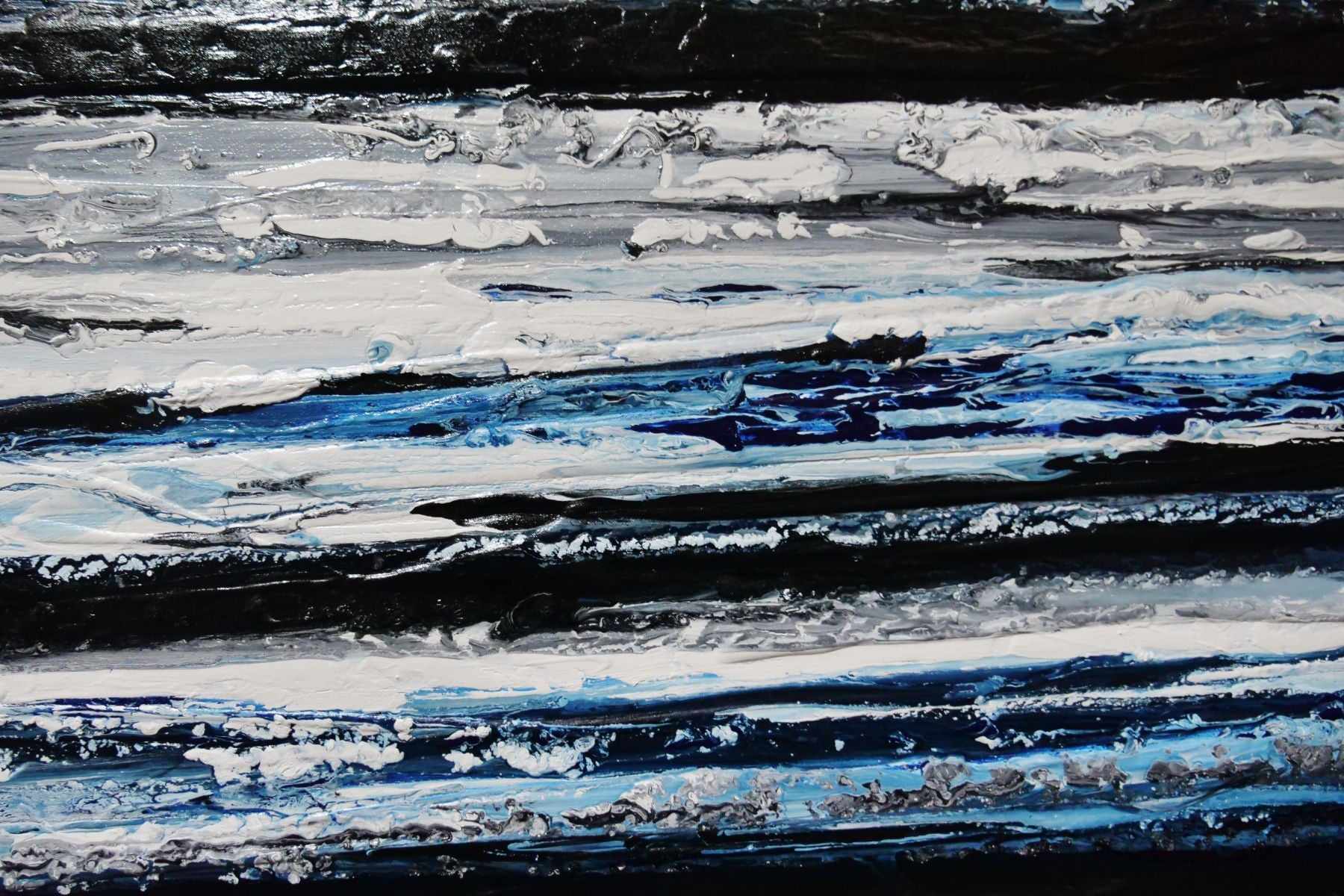 Arctic Prush 200cm x 80cm Black White Blue Textured Abstract Canvas Art - Modern Wall Decor for Living Room, Bedroom & Office