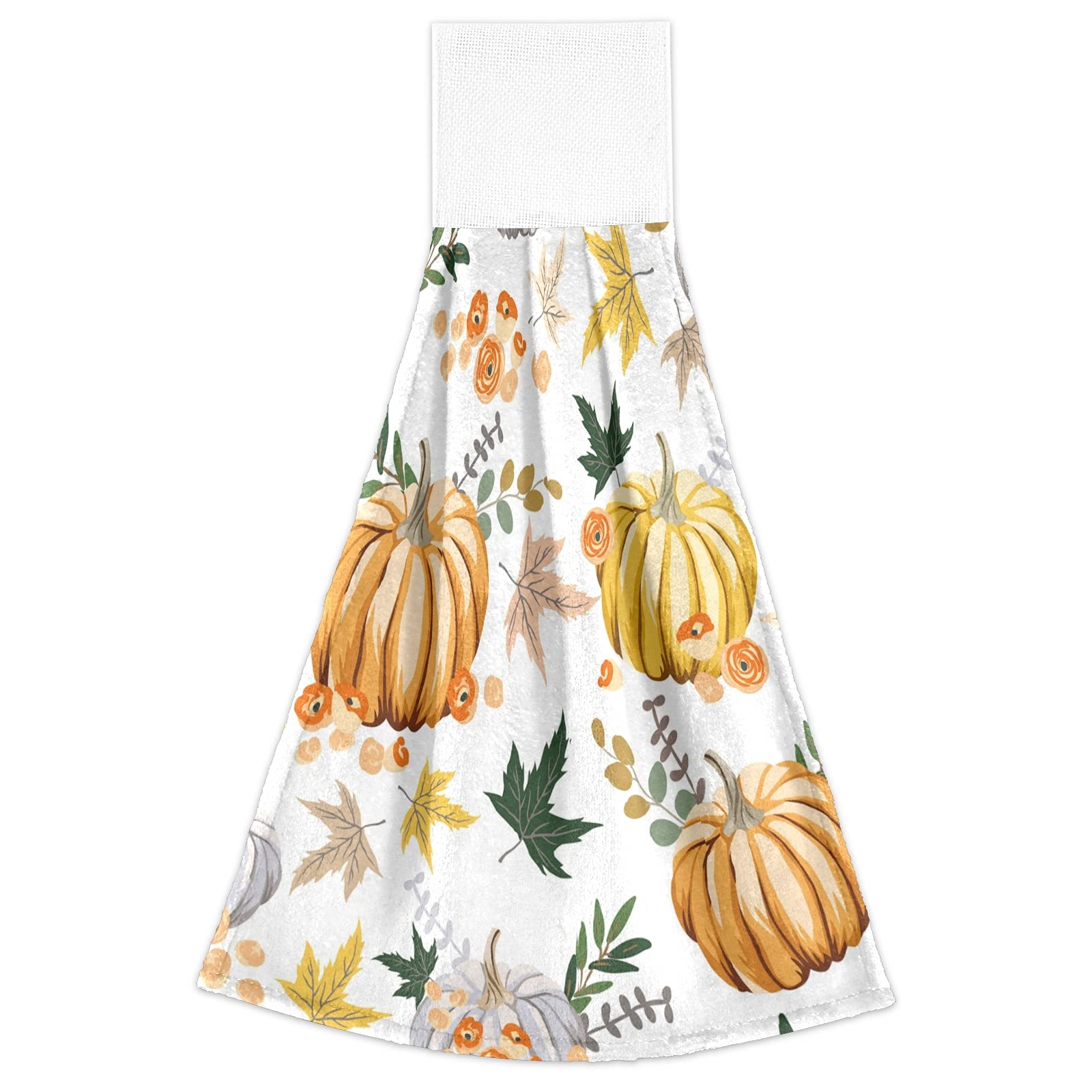 Autumn Pumpkins Maple Leaf Hanging Kitchen Towels Set of 2 - Absorbent Fast Drying Dish Cloths for Fall Decor, Tea Bar, Bathroom & Laundry Room - Perfect for Seasonal Home Decor and Holiday Hostess Gifts