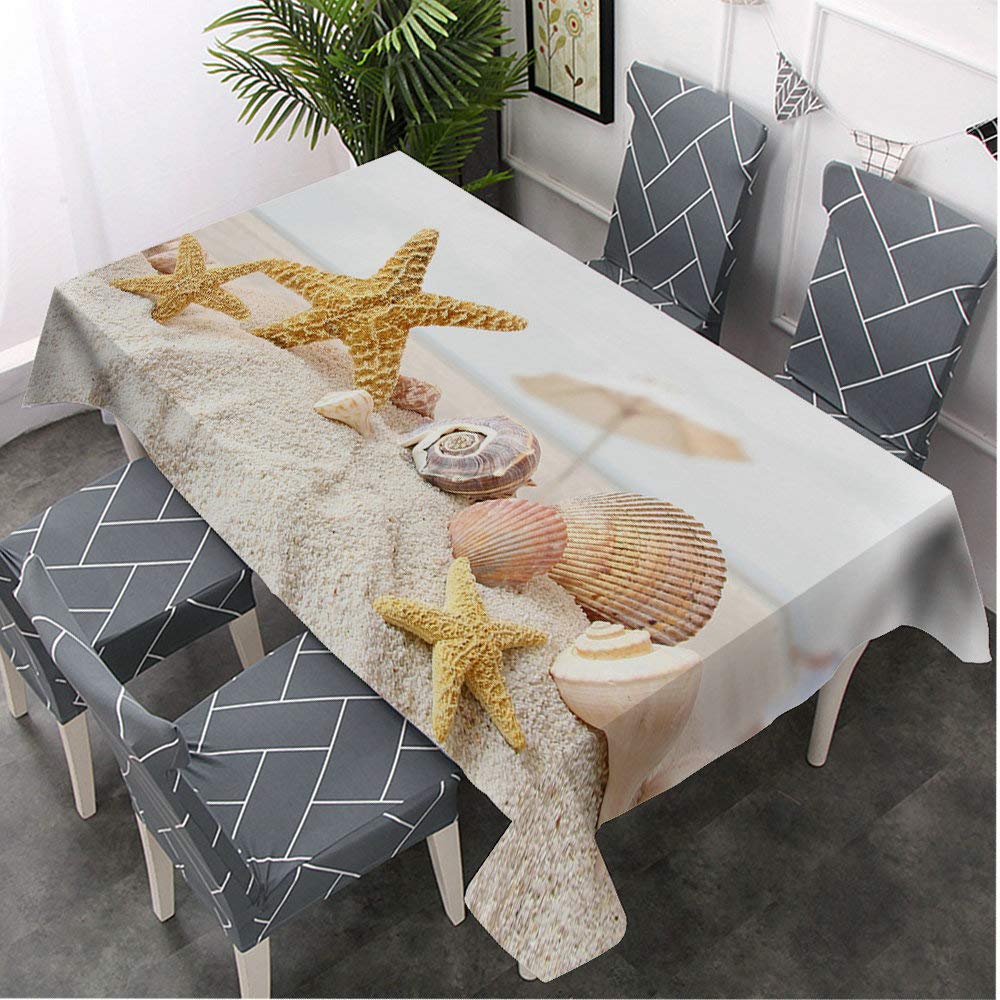 Premium 60x84 Inch Decorative Rectangle Tablecloth - Starfish & Seashell Beach Theme for Dining, BBQ, Picnic & Coffee Tables | Waterproof & Washable Outdoor/Indoor Use