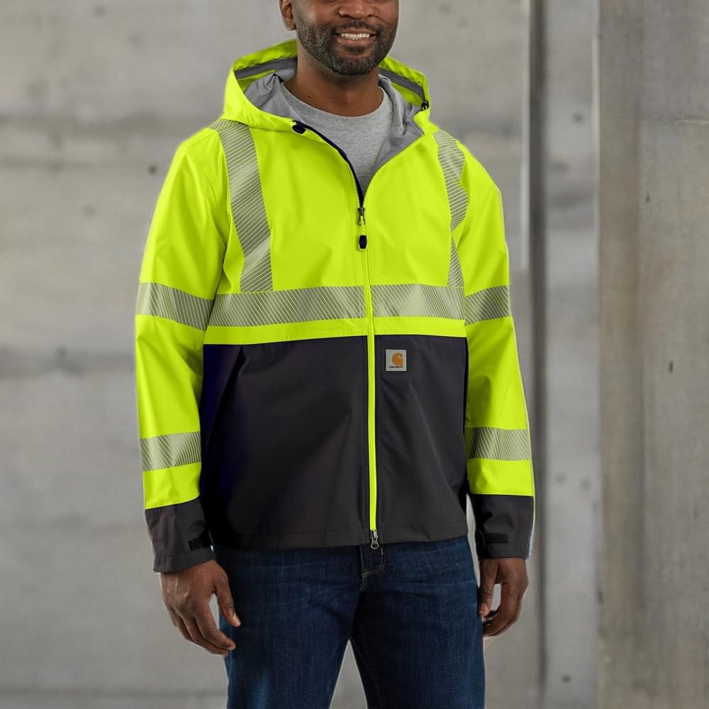 Carhartt Men's High Visibility Storm Defender Loose Fit Midweight Class 3 Jacket - Waterproof Work Jacket for Construction, Road Crew & Outdoor Safety - Ideal for Cold Weather & Hazardous Work Environments