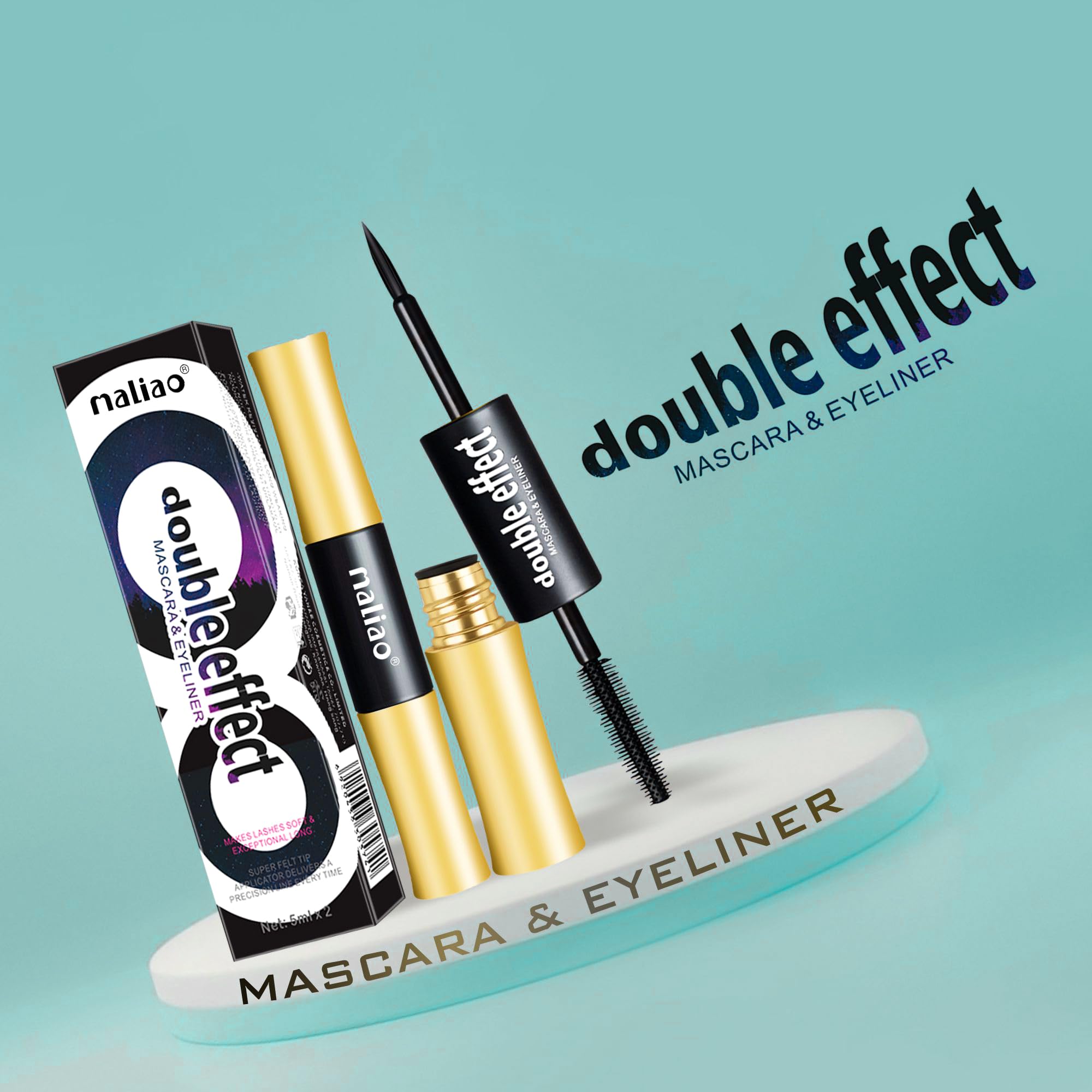 Maliao Double Effect Waterproof Mascara & Eyeliner - Long-Lasting, Smudge-Proof Volumizing & Lengthening Mascara with Precise Eyeliner Application for Bold, Defined Lashes (10ml) | Perfect for Day to Night Makeup, Parties & Special Occasions