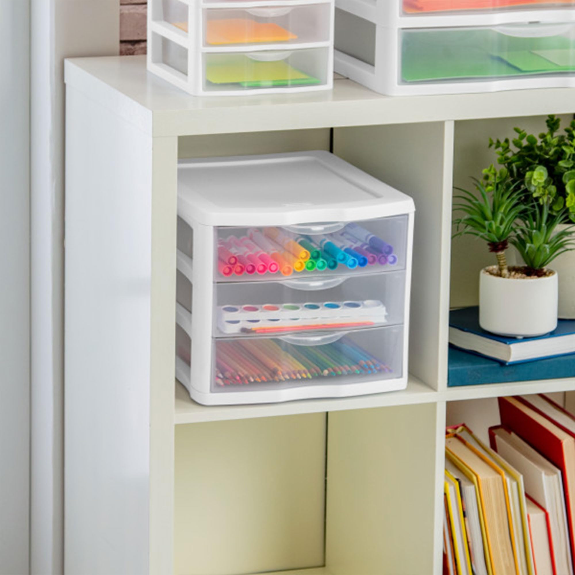 Sterilite ClearView Compact Stacking 3 Drawer Storage Organizer - 16 Pack for Craft Supplies, Home Office, Dorm Room & Closet Organization | Space-Saving Solution for Small Spaces & DIY Projects
