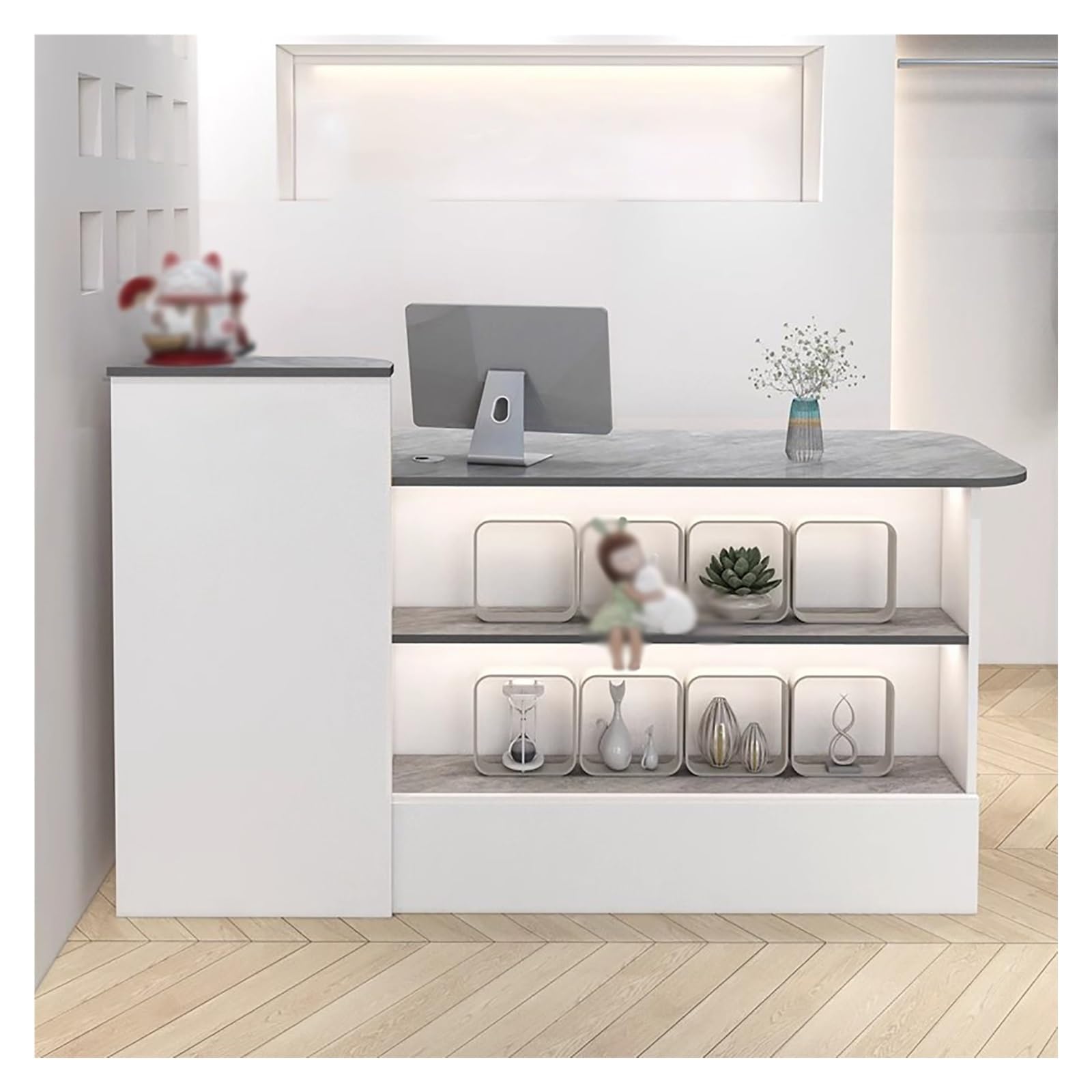 L-Shaped Cashier Desk with Lockable Drawers - Durable Reception & Checkout Counter Table for Retail Stores, Boutiques, Coffee Shops | Perfect for Secure Transactions and Customer Service Areas