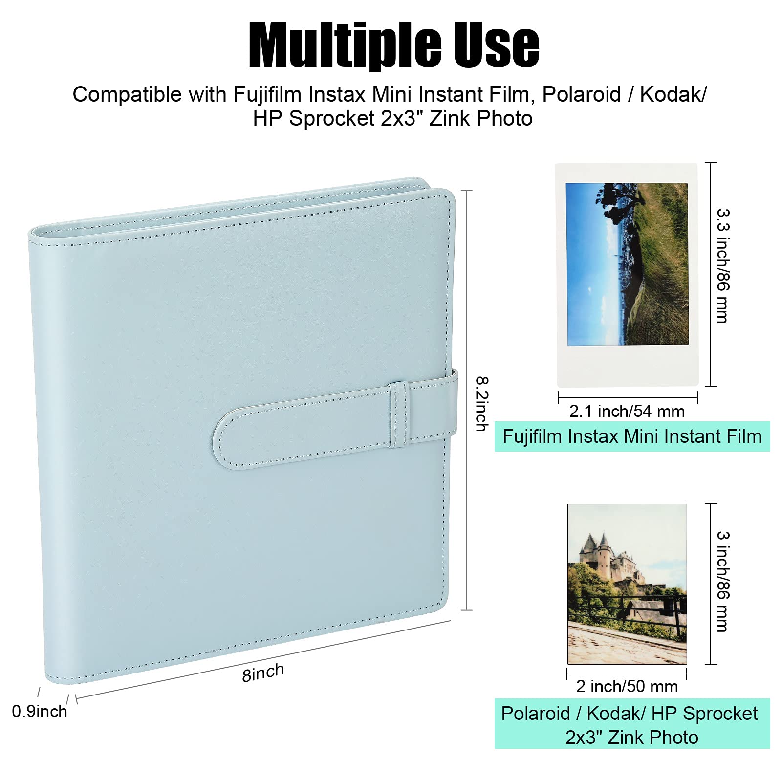 256 Pockets Leather Photo Album for Fujifilm Instax Mini 12/11/9/40/90/8/7/Evo/LiPlay Instant Camera - Blue | Premium Storage for Polaroid Pictures, Perfect for Weddings, Travel & Memory Keeping