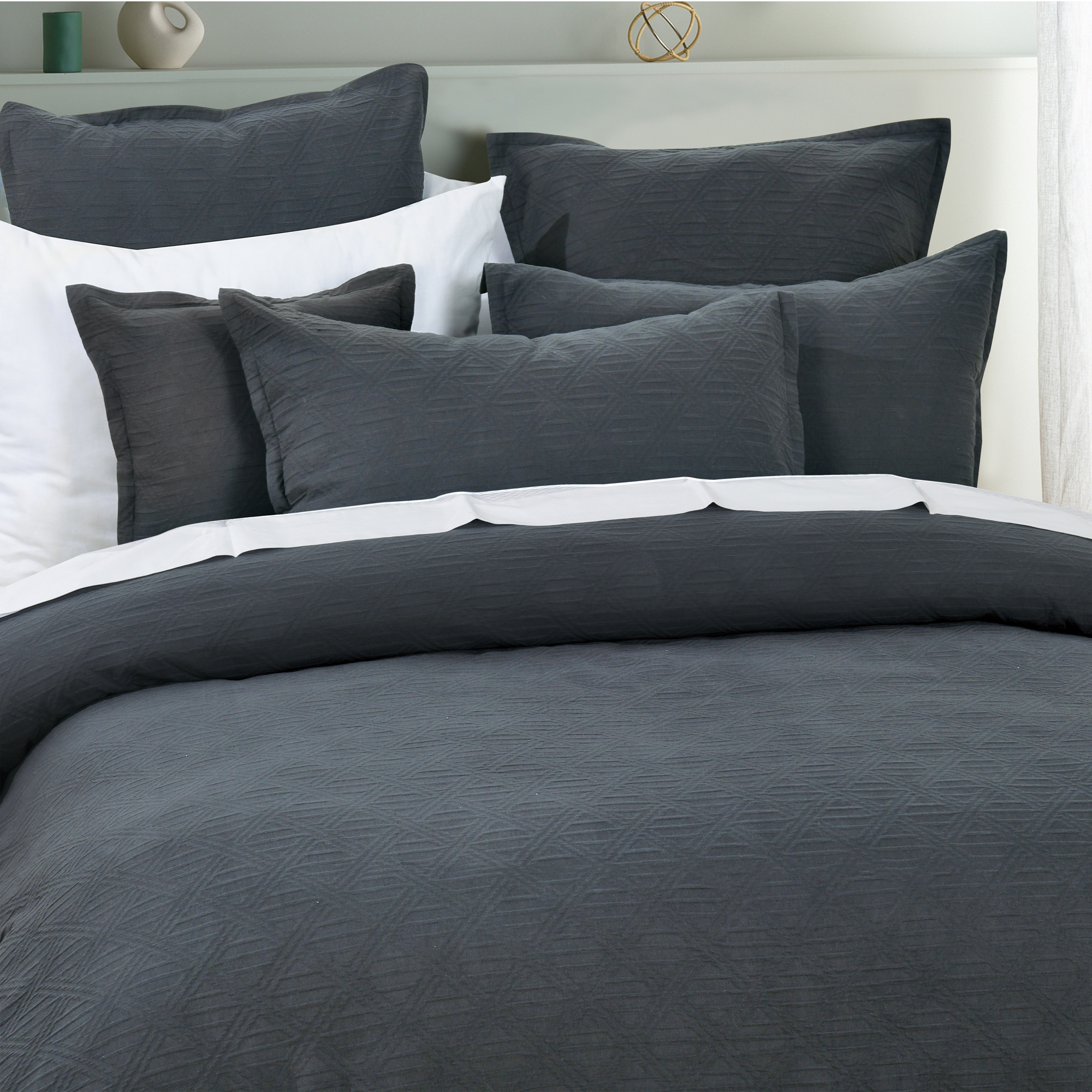 Premium Hallston Charcoal European Pillowcase Set by Bianca - Soft Luxury Bedding for Master Bedroom, Guest Room & Hotel Decor