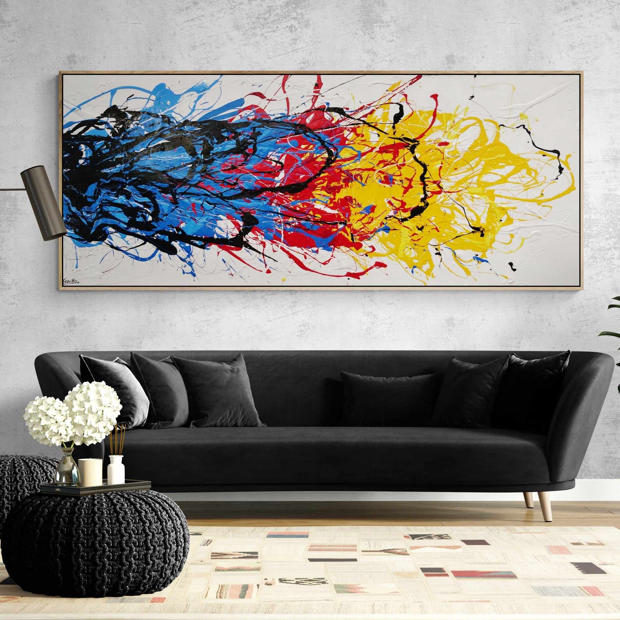 Vibrant Abstract Textured Painting - 240cm x 100cm Colorful Modern Wall Art for Living Room, Bedroom & Office Decor
