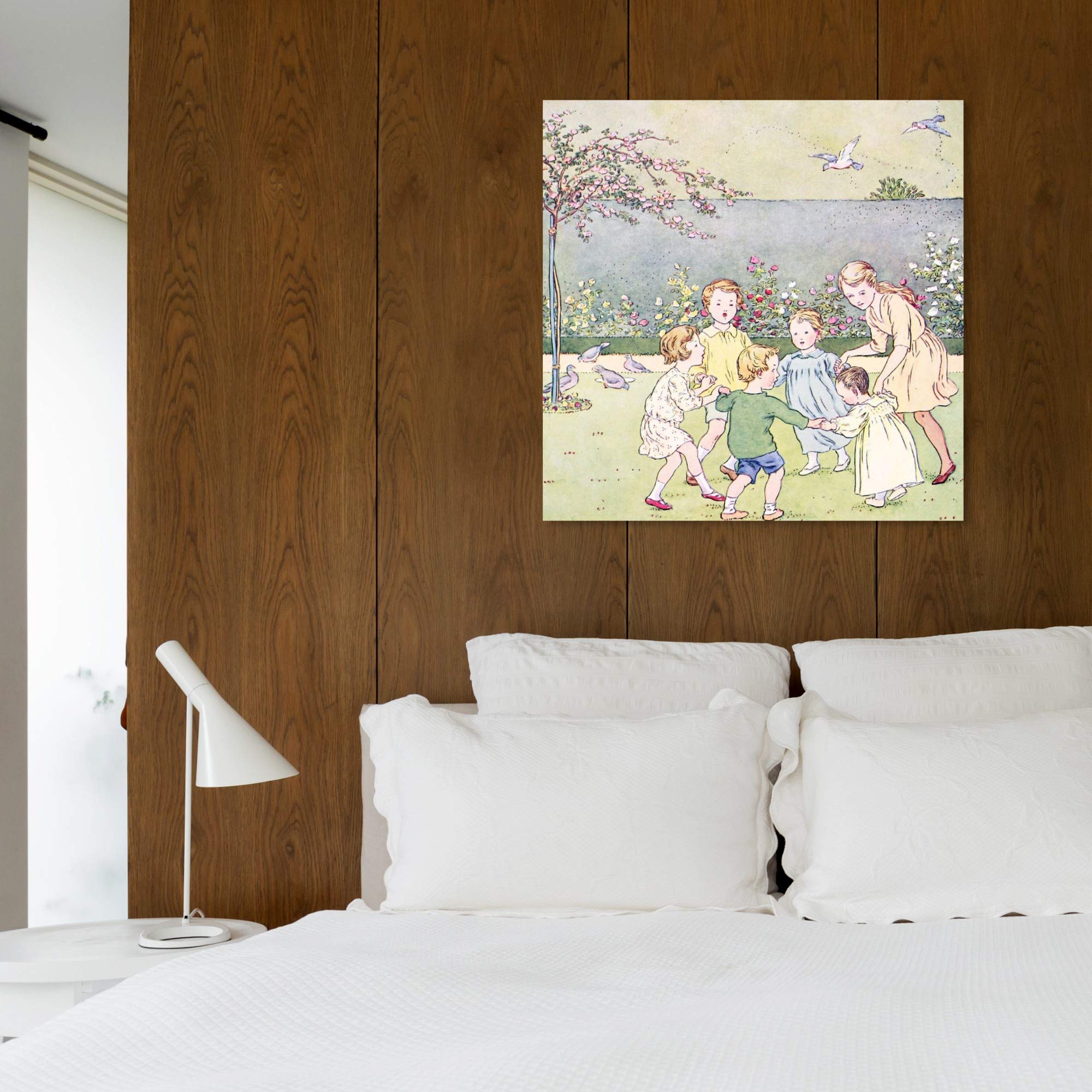 Oliver Gal Artist Co. 'Ring Around The Rosy' Kids Wall Art - 24x24 Inch Canvas Print for Children's Bedroom & Playroom Decor in Green & Blue - Nursery, Daycare & Play Area Wall Décor