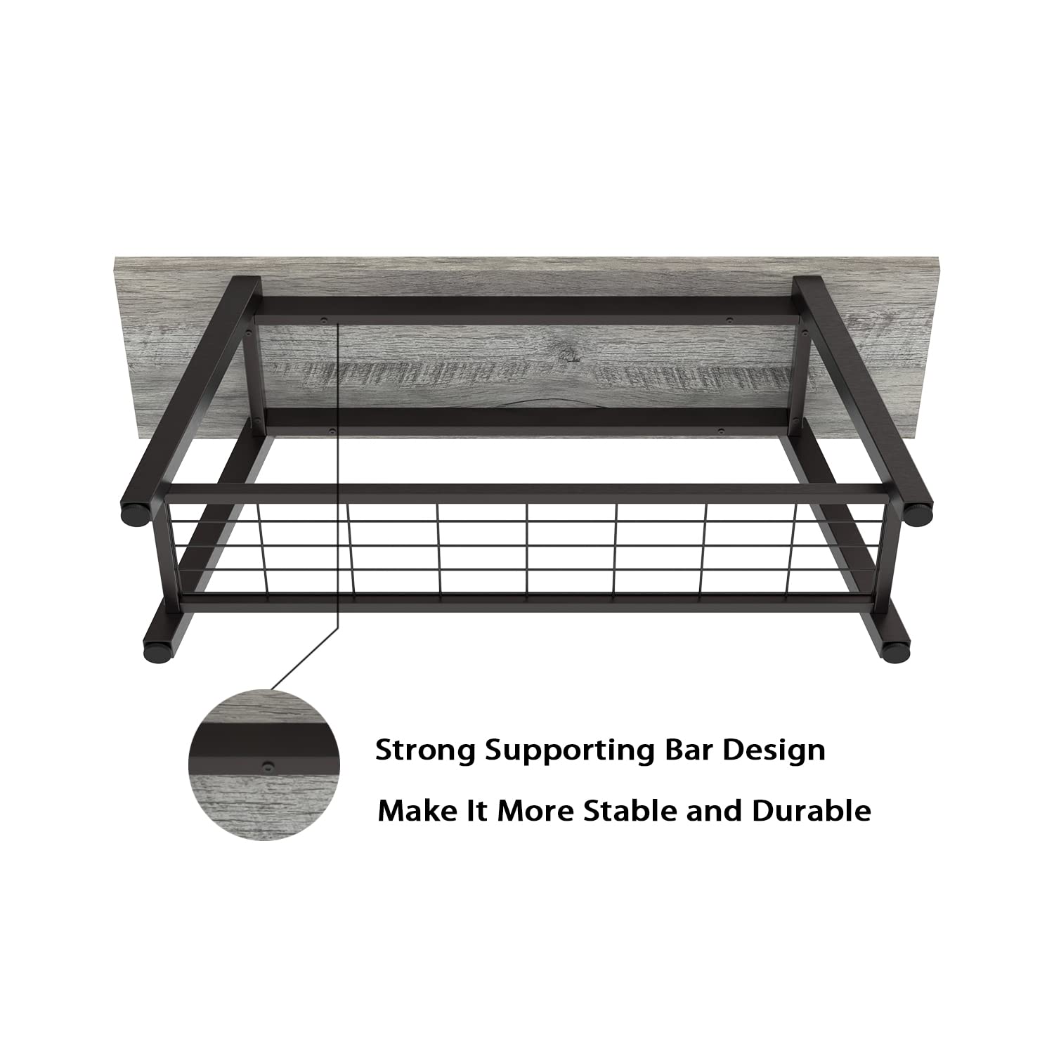 Rustic Grey Storage Bench - Industrial Wooden & Metal Entryway Shoe Organizer, Long Hallway Seat for Bedroom, Farmhouse Style | Perfect for Small Spaces, Mudroom, Living Room & Home Decor