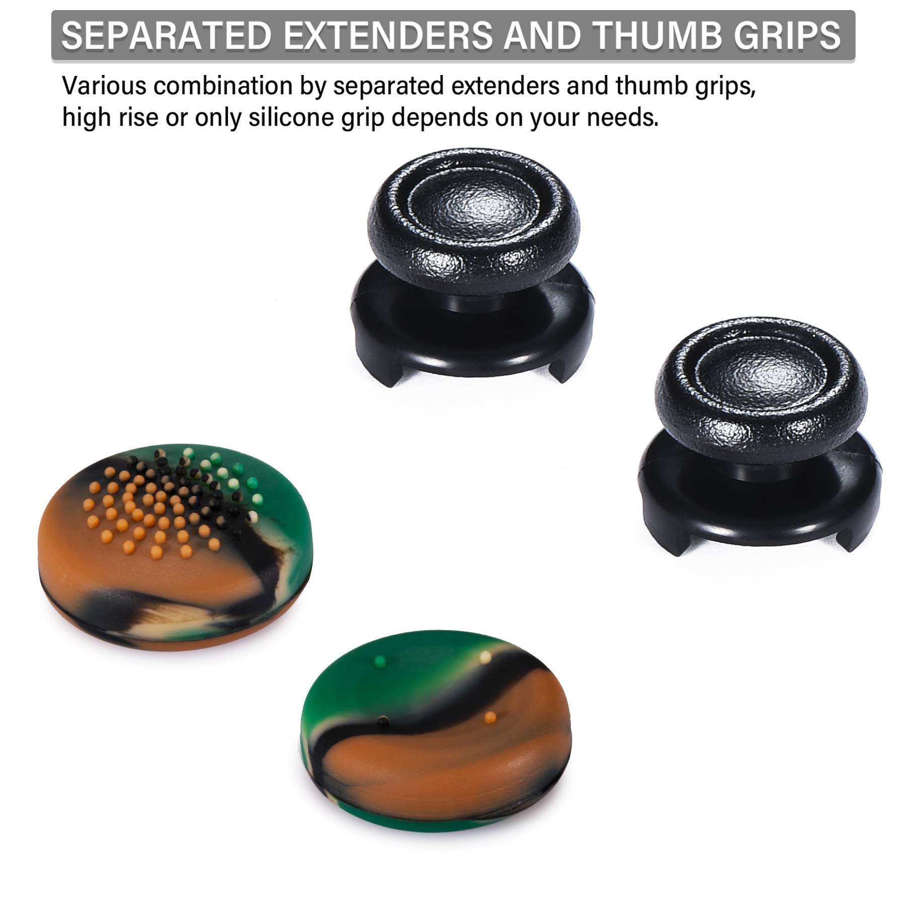 FPS Thumbstick Extender & 3D Texture Rubber Silicone Grip Cover 2-Pack for PS5 DualSense & PS4 Controller - Camouflage Green | Enhanced Gaming Precision for FPS, Racing & Action Games | Improve Aim & Control for Call of Duty, Fortnite & Gran Turismo | Perfect for Competitive Gaming & Long Play Sessions