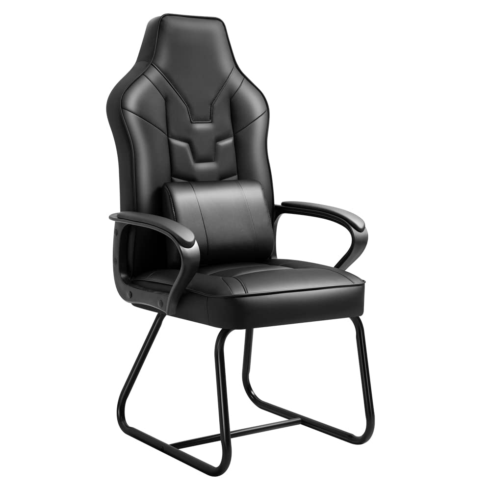 Ergonomic Desk Chair Without Wheels - Black Armless Guest Chair for Office, Gaming & Home Use - Sturdy No-Wheels Room Chair for Work & Study Spaces