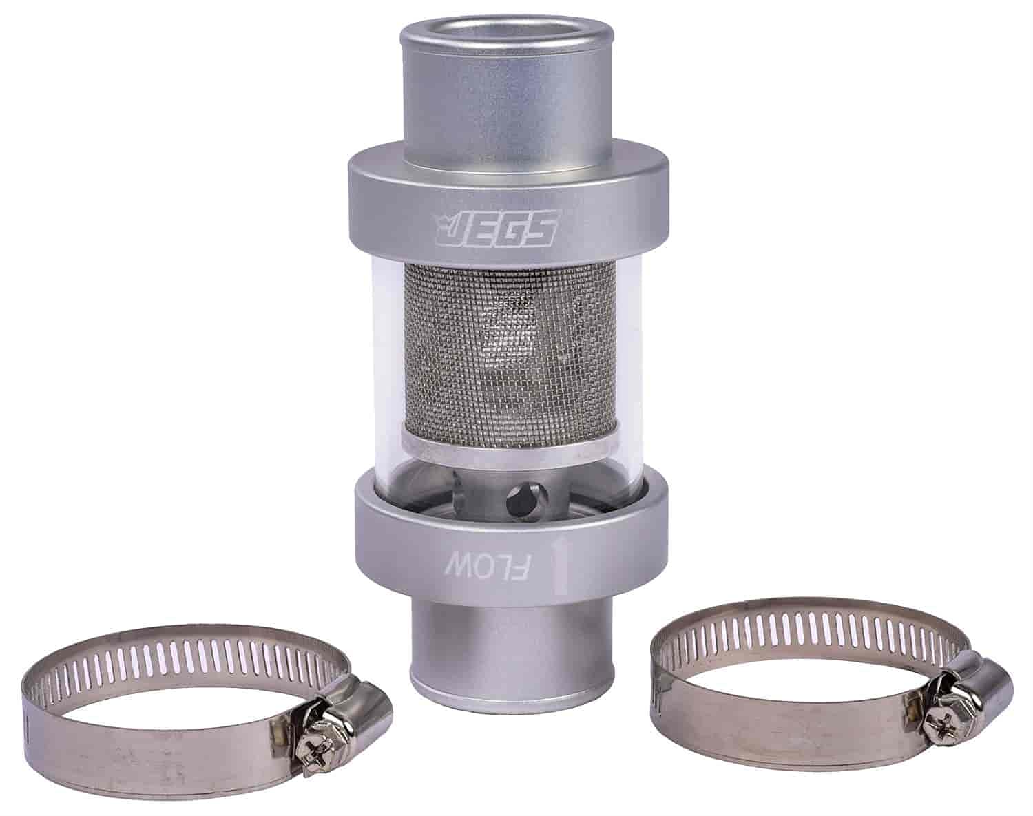 JEGS 53262 1.5 Inch OD Silver Inline Coolant Filter - Universal Fit for Cars, Trucks & Performance Vehicles - Improves Engine Cooling System Protection