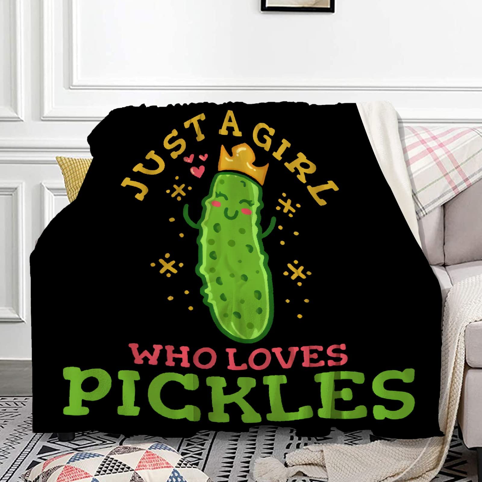 ZOE DAVISON Just A Girl Who Loves Pickles Flannel Blanket - Lightweight, Cozy & Warm Microfiber Throw - 40x30 Inches (X-Small) - Perfect for Bed, Sofa, Couch - All Season Comfort for Home, Office & Travel