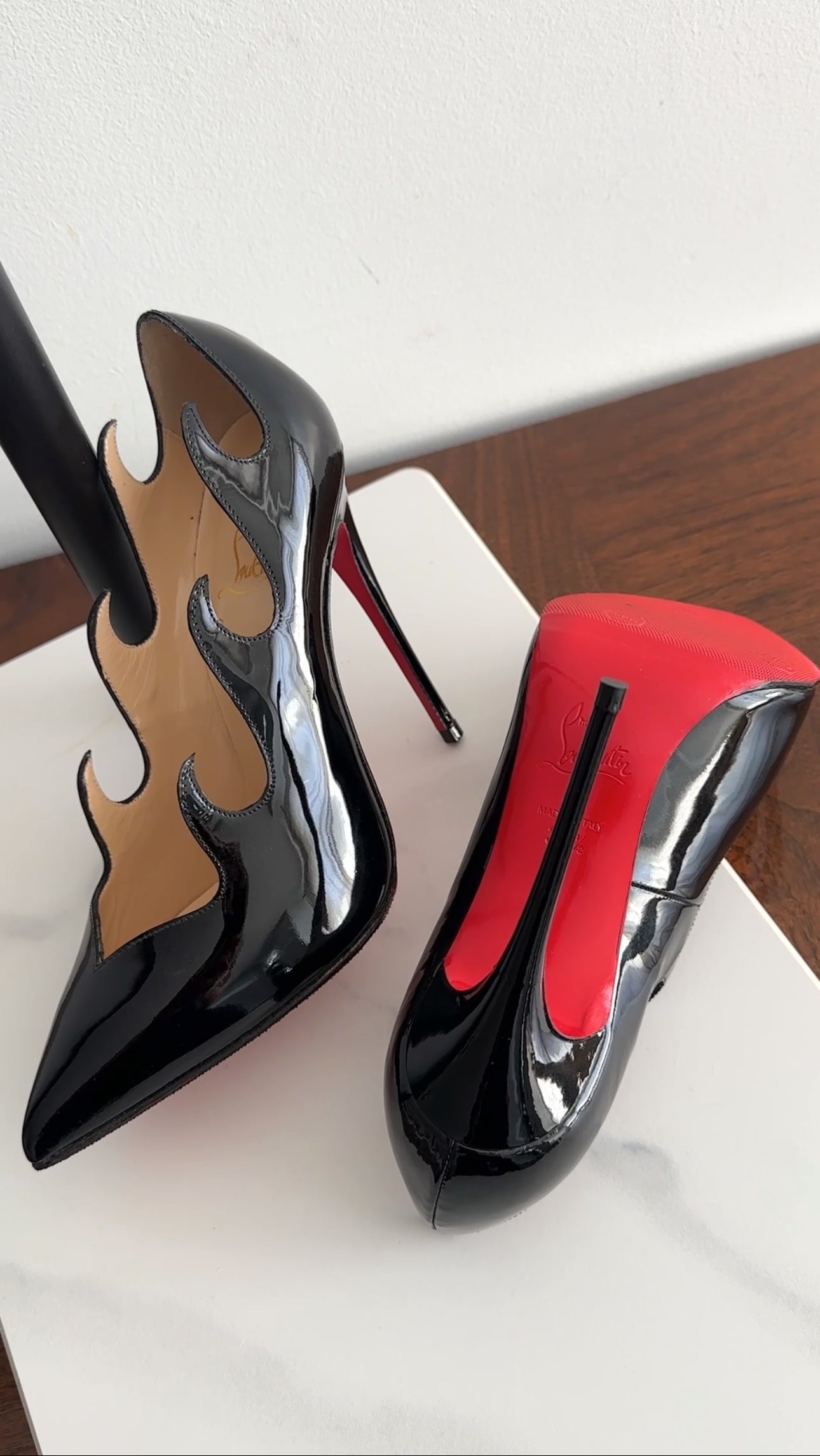 Christian Louboutin Black Patent Leather Olavague 115mm High Heel Pumps Size 35.5 - Perfect for Evening Parties & Formal Events