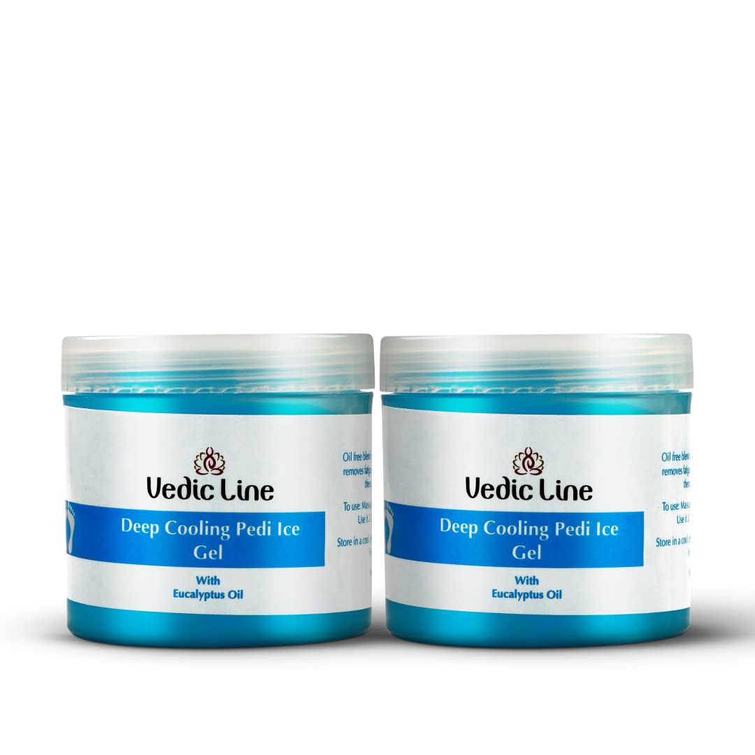 Vedicline Deep Cooling Pedi-Ice Gel for Cracked Heels - Menthol, Camphor & Eucalyptus Oil Foot Treatment - 2 x 100ml for Smooth Relaxing Feet & Ankle Care - Perfect for Post-Workout Recovery & Spa Nights