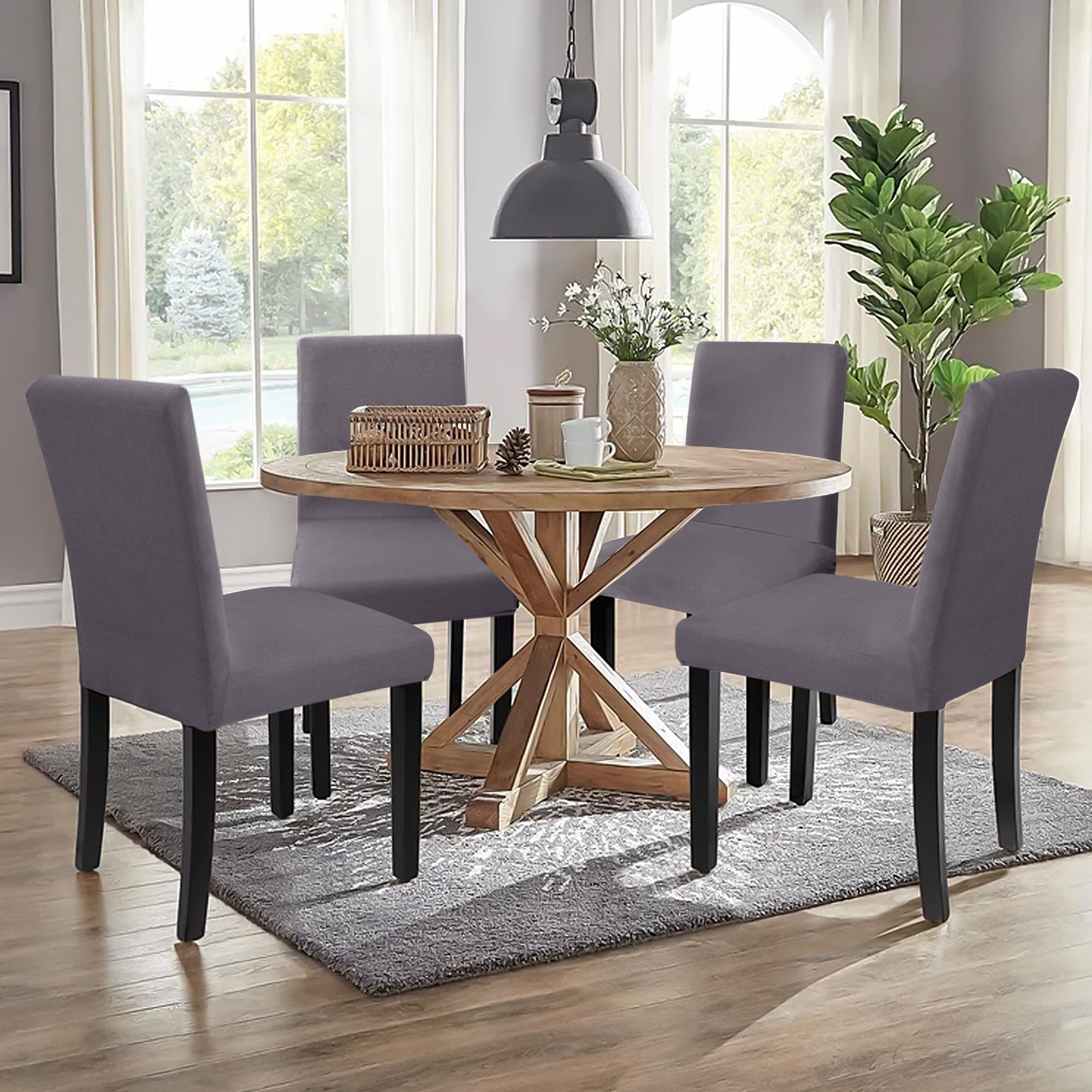 Stretchable Spandex Dining Chair Covers Set of 4 - Gray Slipcovers for Parsons Chairs, Kitchen & Dining Room Furniture Protectors | Perfect for Home Decor, Parties & Daily Use